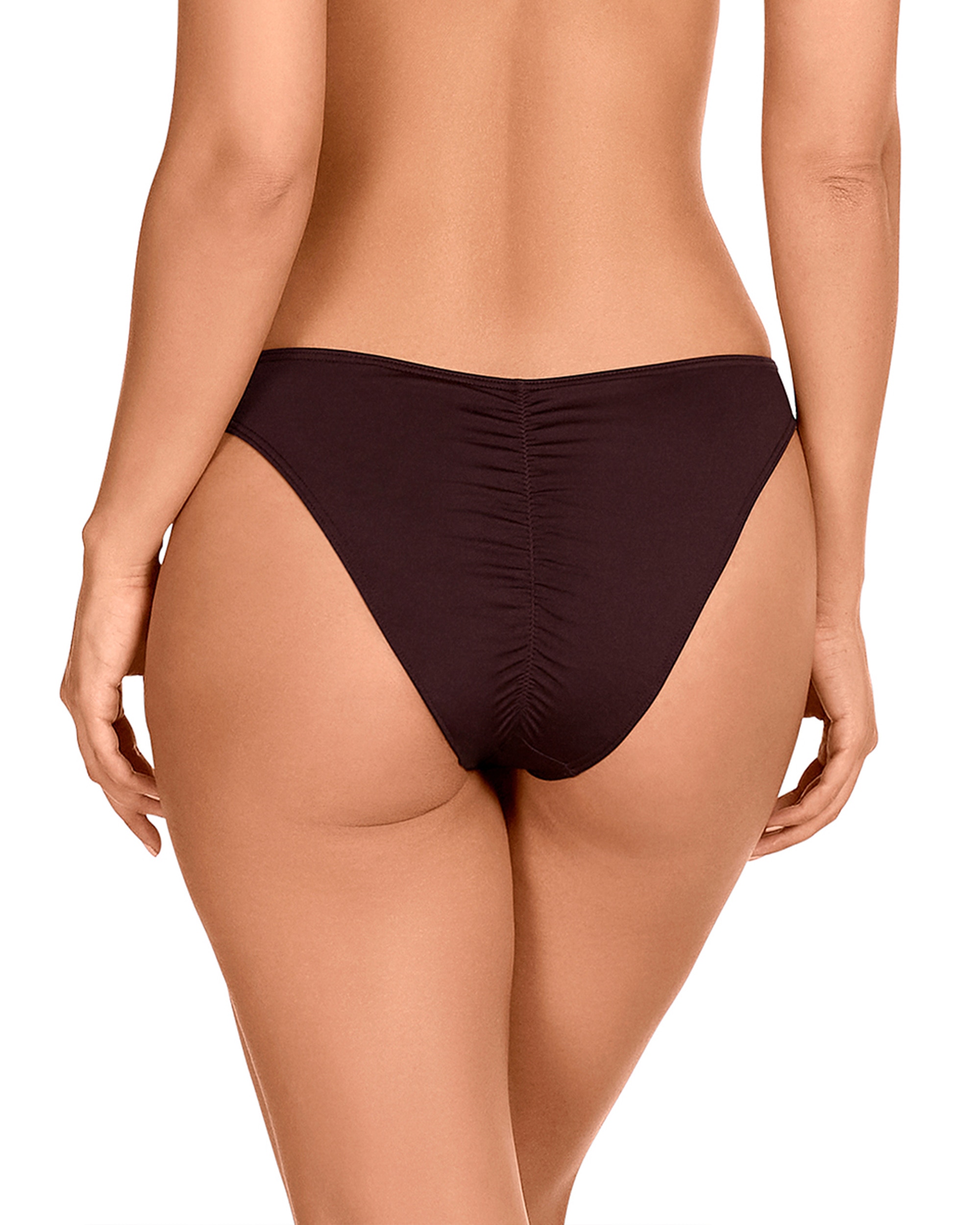 Cueca de Biquíni Franzida Aos Lados e Estampado Lisco em Castanho-escuro Castanho-escuro-2