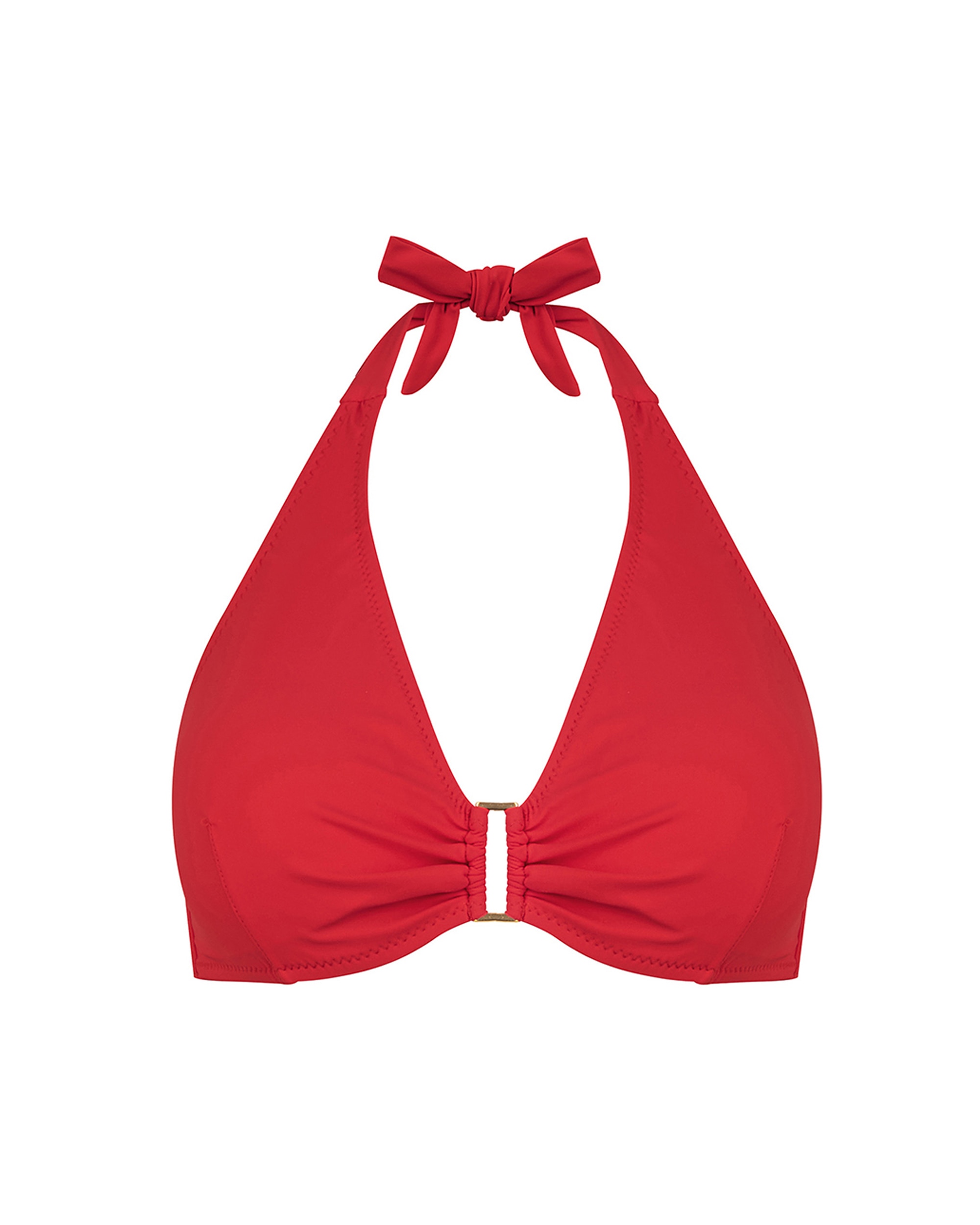 Top de Biquíni Triângulo Atado ao Pescoço e Estampado Liso em Vermelho Vermelho-3