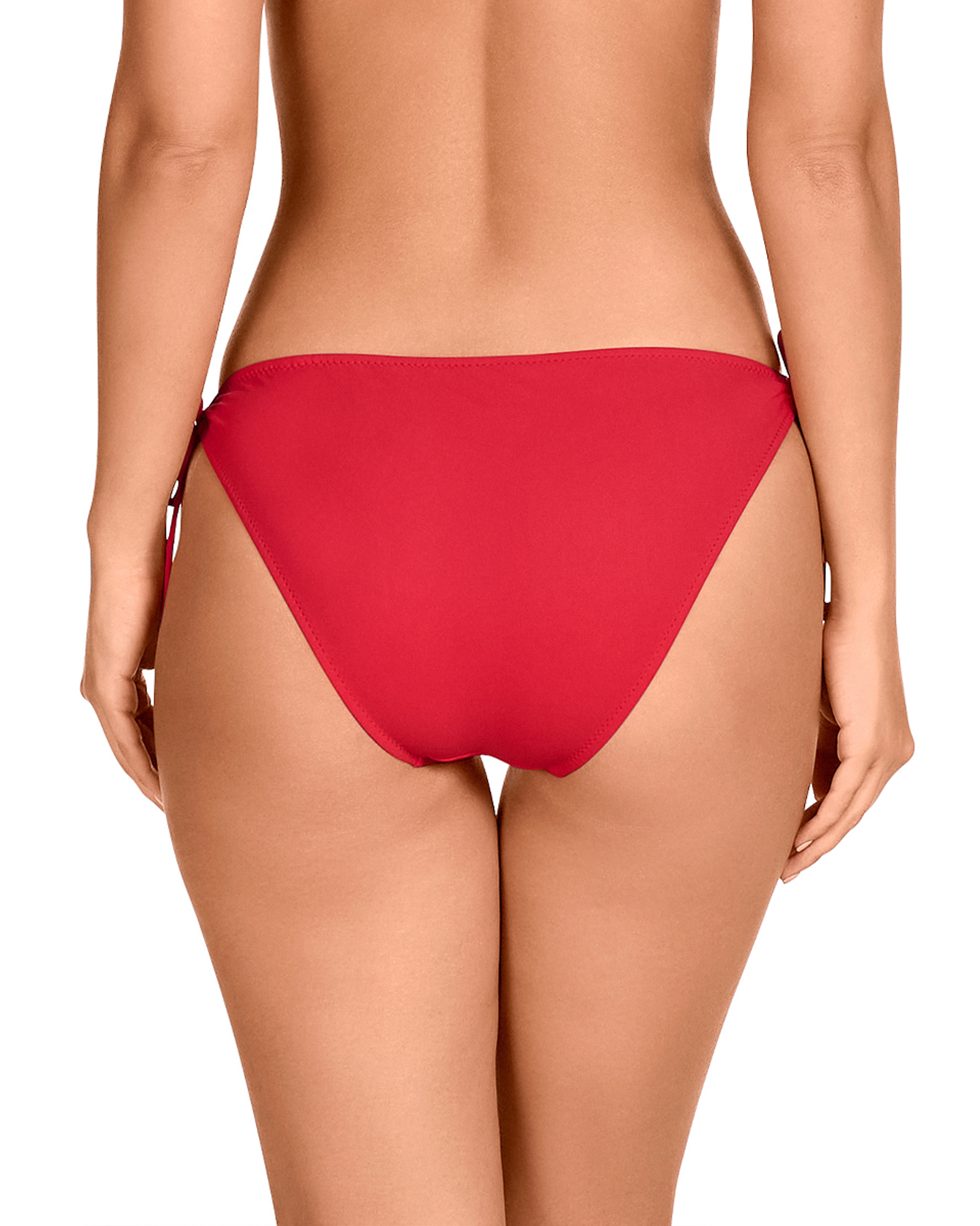 Cueca de Biquíni com Laços Ajustáveis Aos Lados e Estampado Liso em Vermelho Vermelho / Preto-2