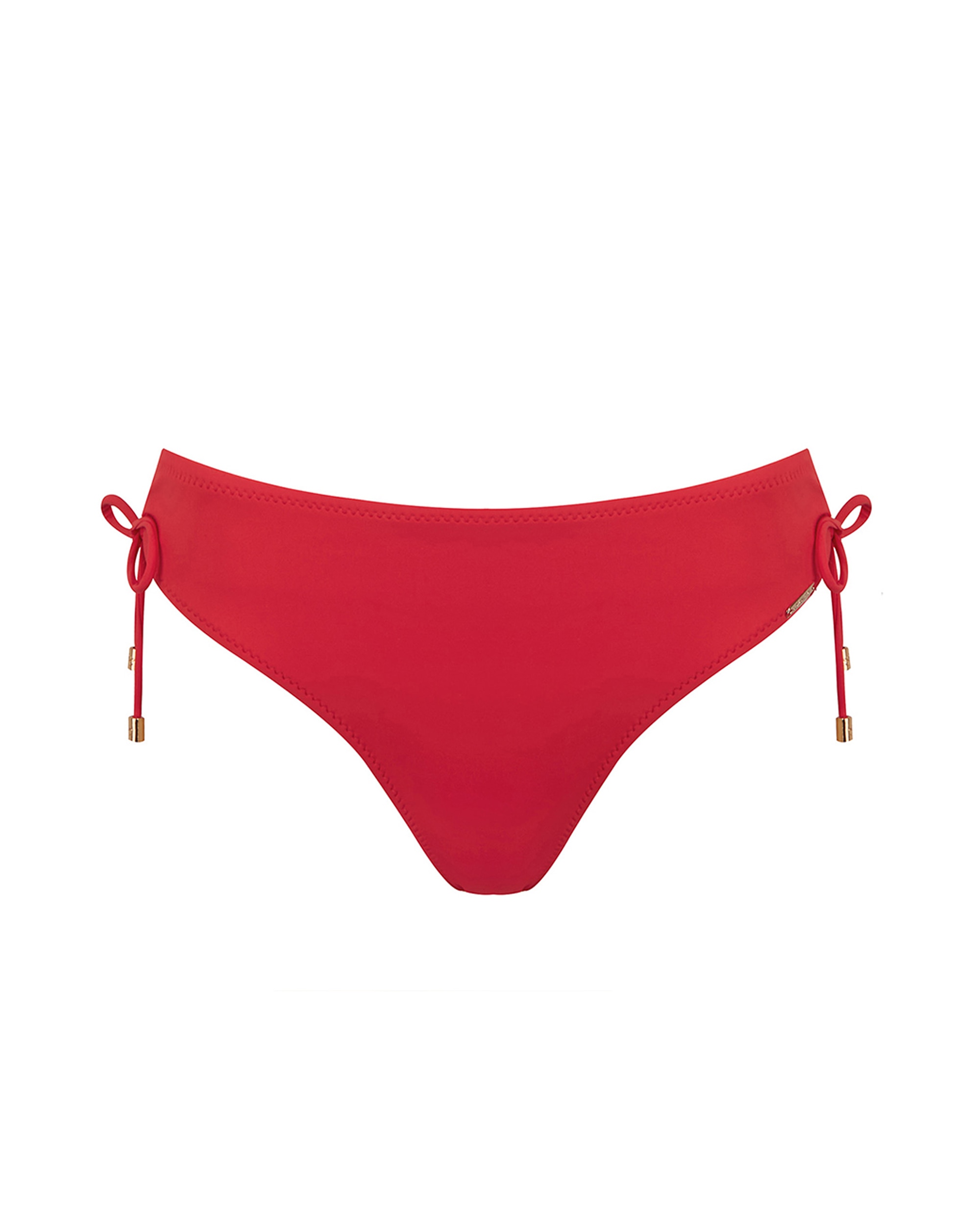 Cueca de Biquíni com Laços Ajustáveis Aos Lados e Estampado Liso em Vermelho Vermelho / Preto-3