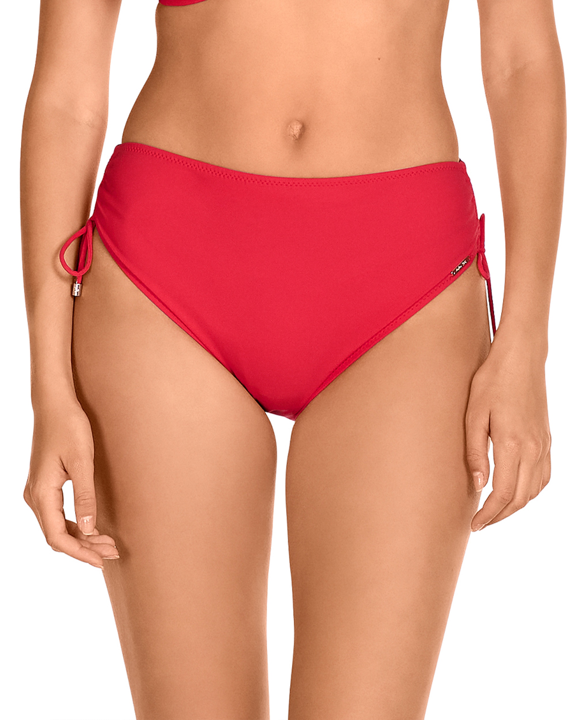 Imagem 0 de Cueca de Biquíni de Cintura Alta com Laços Ajustáveis nas Laterais e Tecido Liso em Vermelho