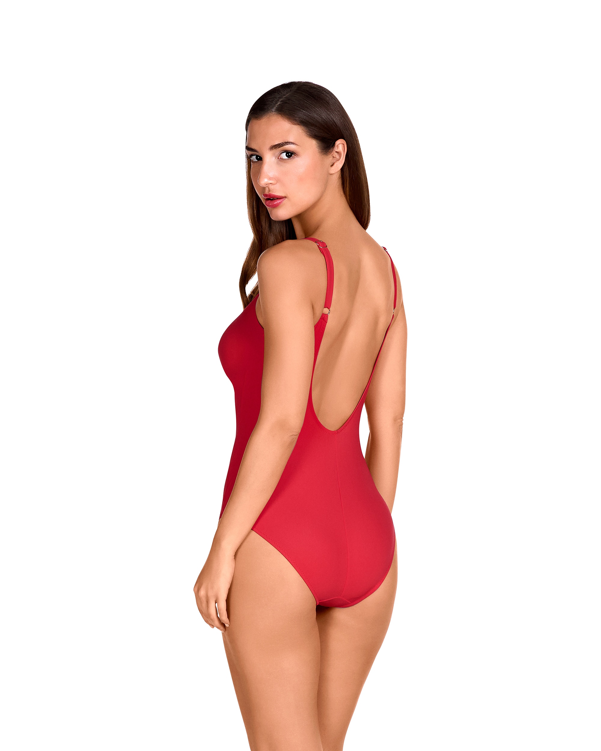 Fato de Banho com Alças Reguláveis e Tecido Liso em Vermelho Vermelho-2