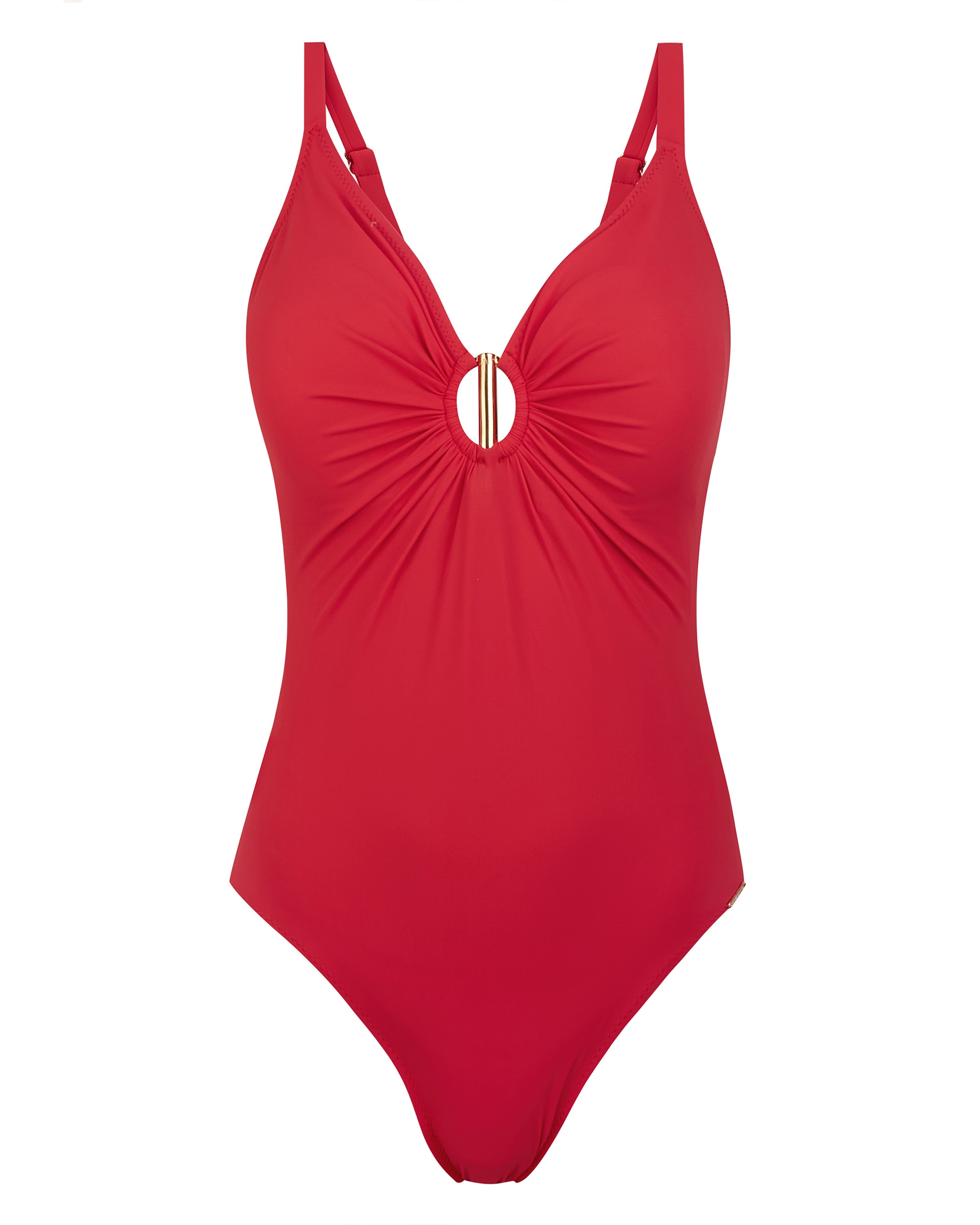 Fato de Banho com Alças Reguláveis e Tecido Liso em Vermelho Vermelho-3