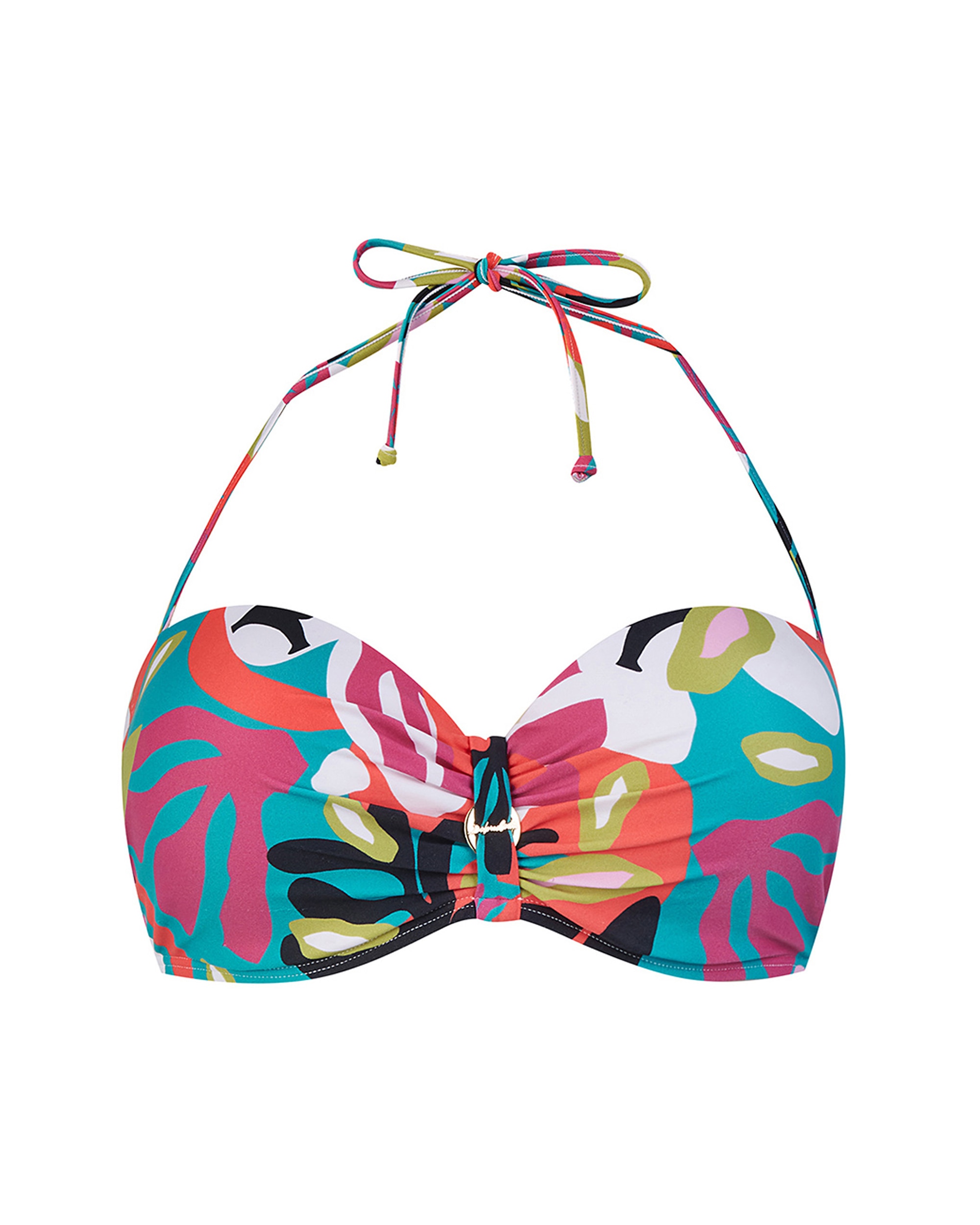 Top de Biquíni Bandeau com Alça Atada ao Pescoço e Estampado Multicolor Multicolor-3