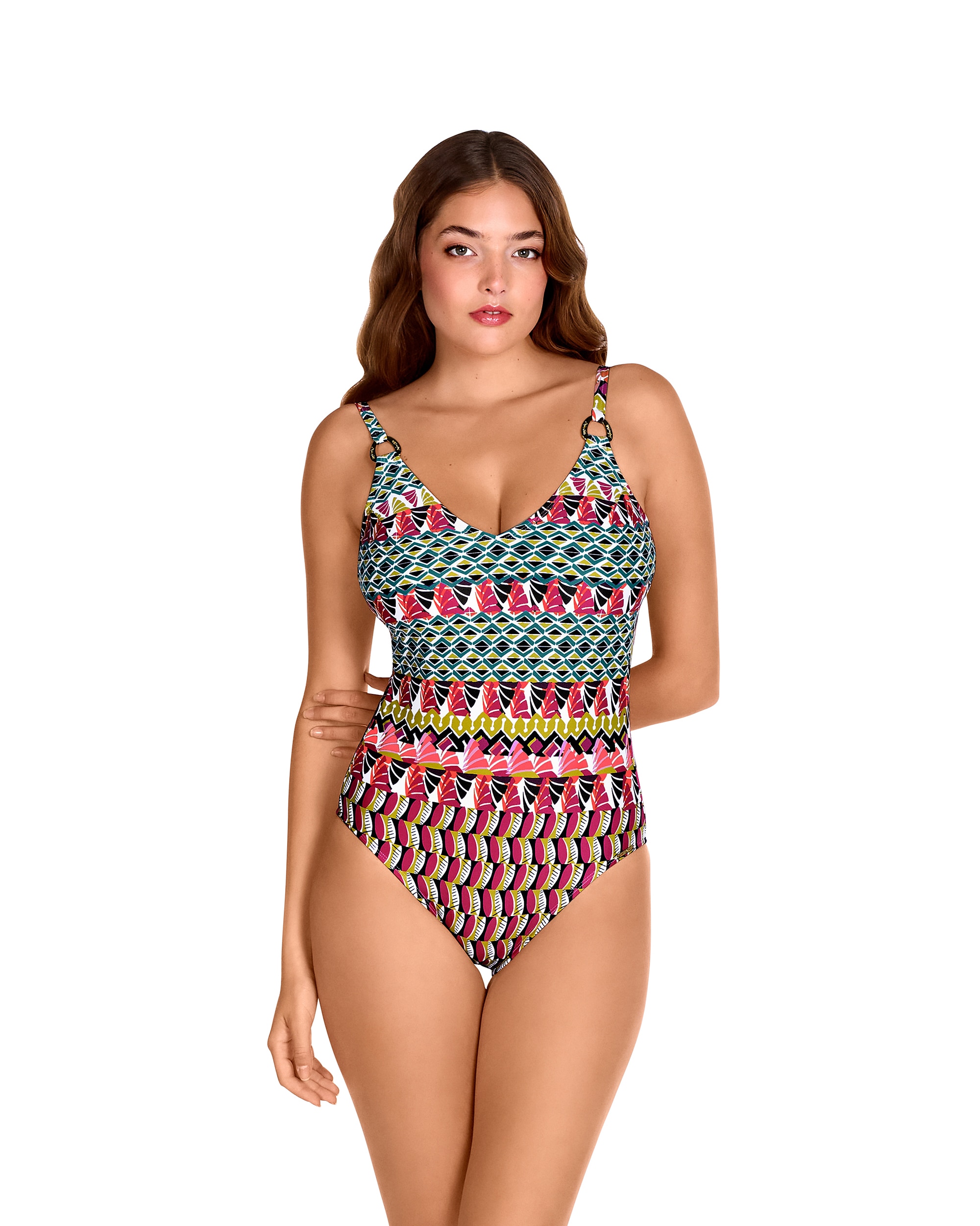 Imagem 0 de Fato de Banho Shapewear Moldeador de Alças Reguláveis e Estampado Geométrico