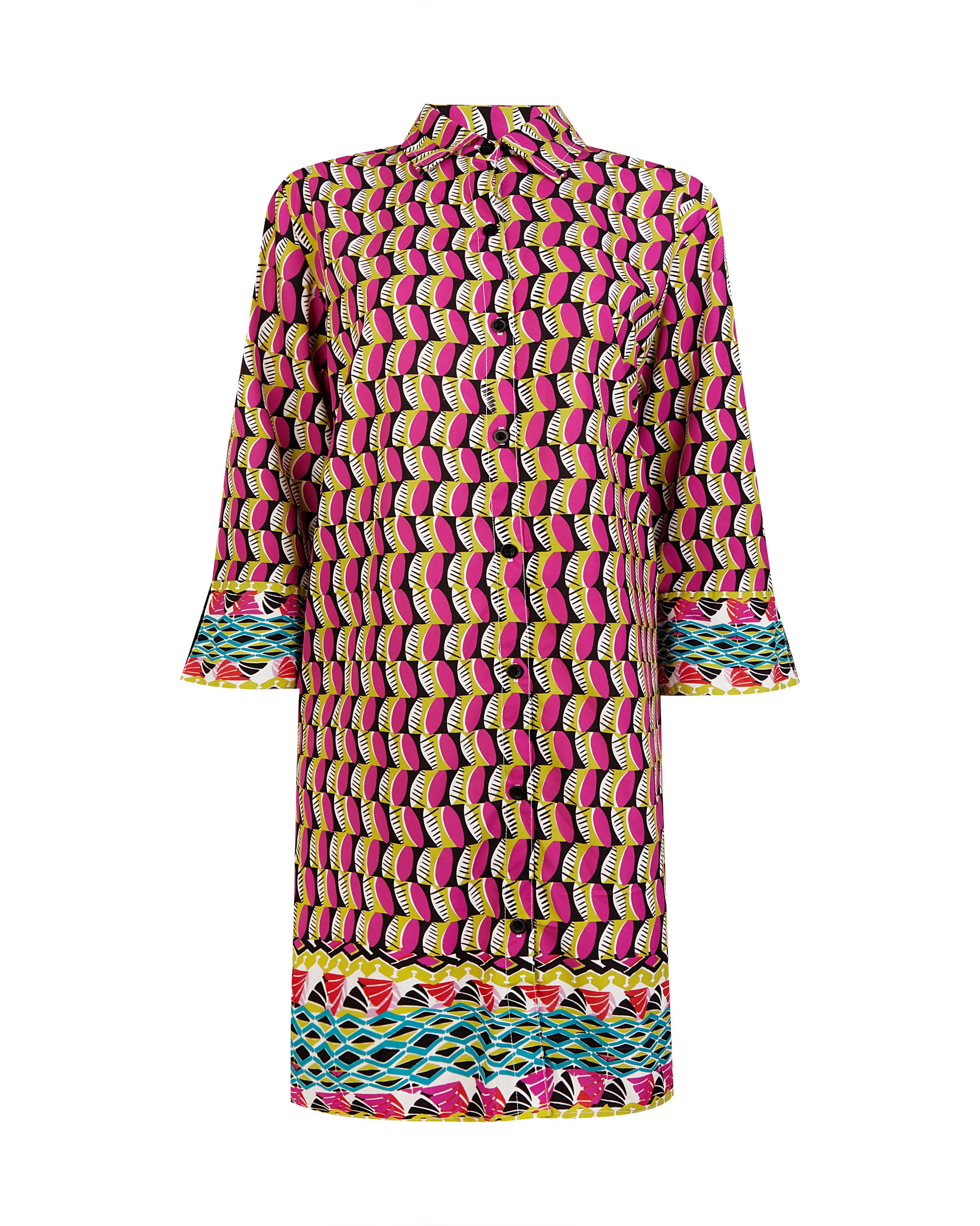 Vestido Curto com Botões à Frente e Estampado Combinado de Praia Multicolor-3