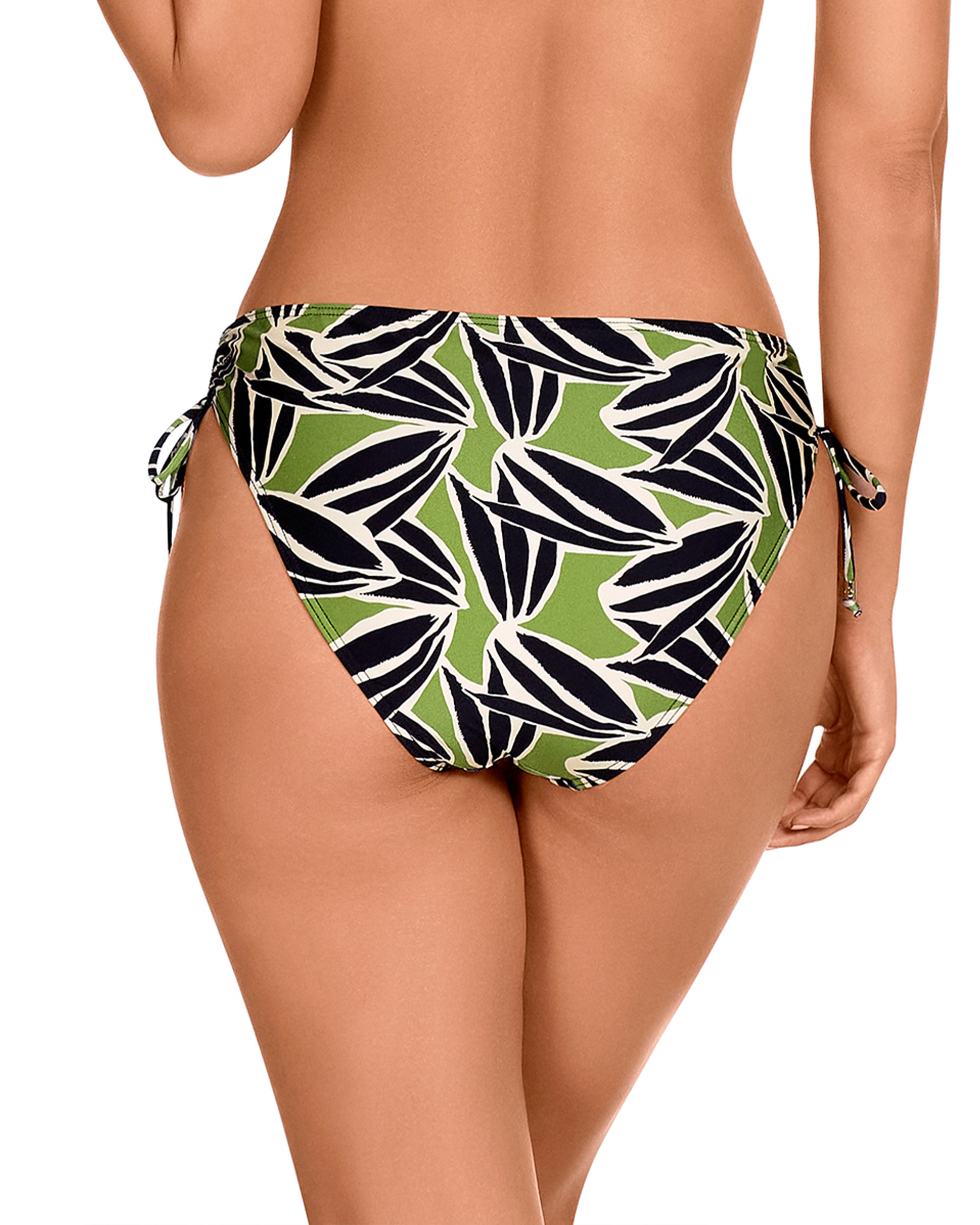 Cueca de Biquíni com Laços Ajustáveis nas Laterais e Estampado de Folhas Preto / Verde-2