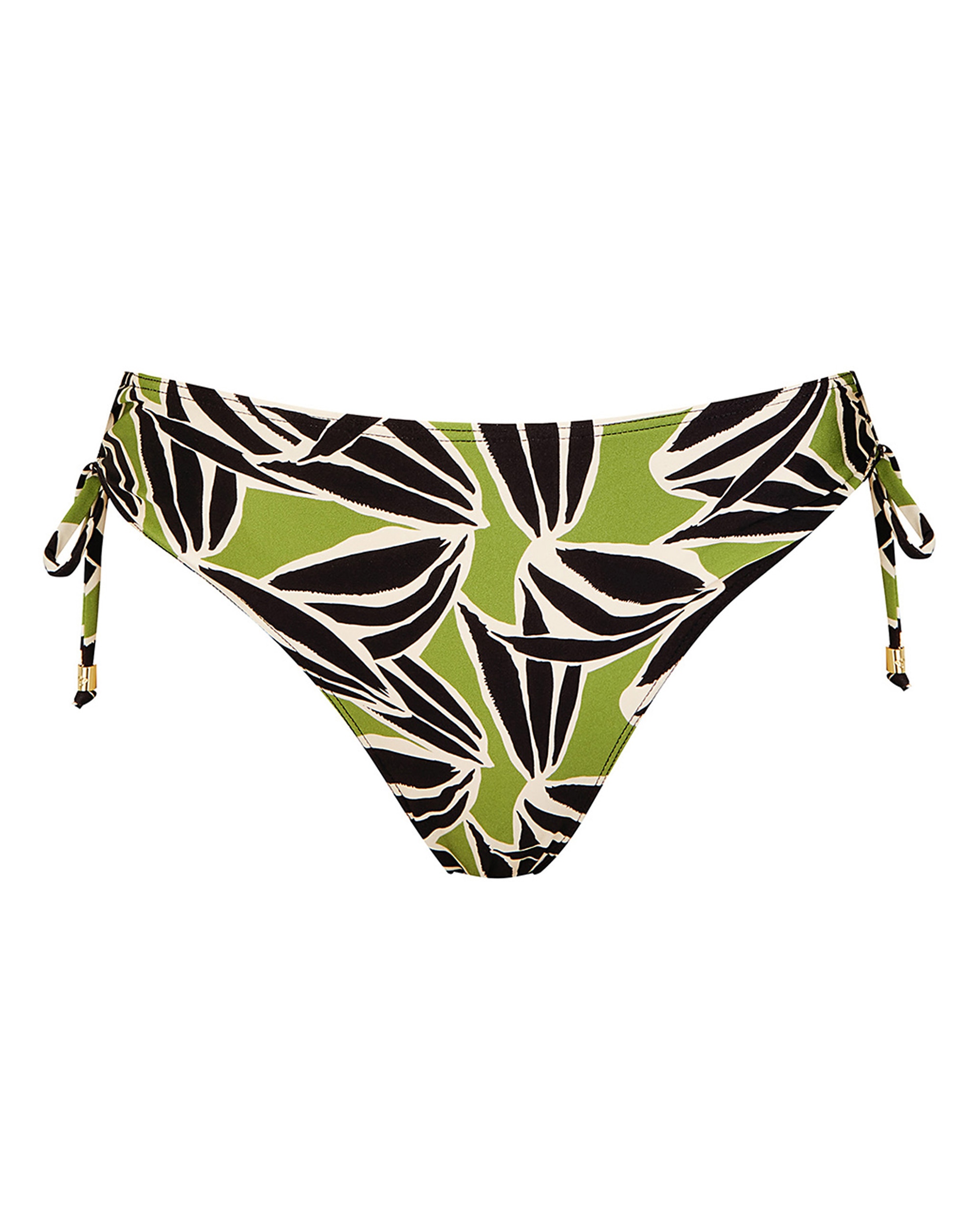 Cueca de Biquíni com Laços Ajustáveis nas Laterais e Estampado de Folhas Preto / Verde-3