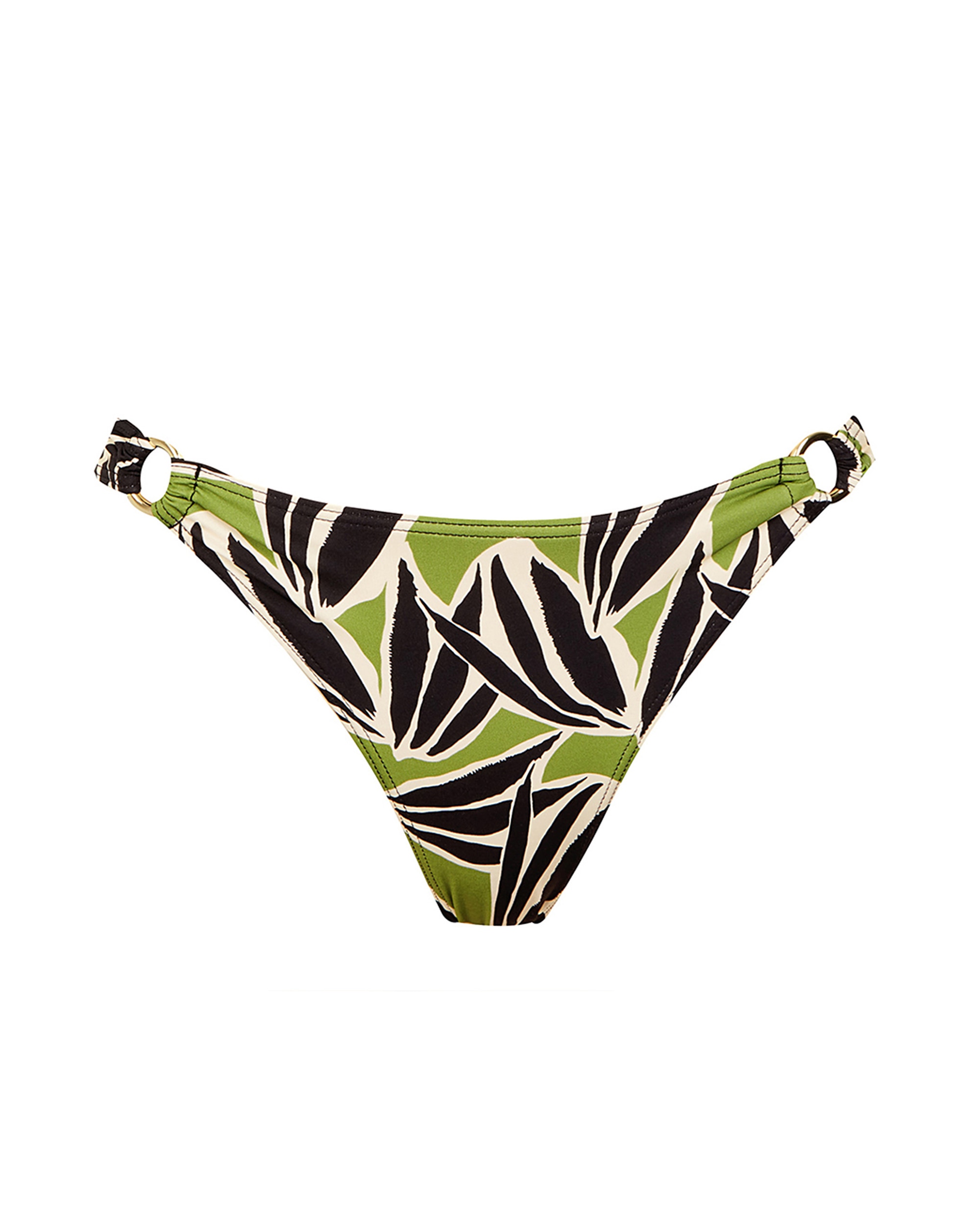 Cueca de Biquíni com Argolas Douradas e Estampado Folhas Multicolor-3