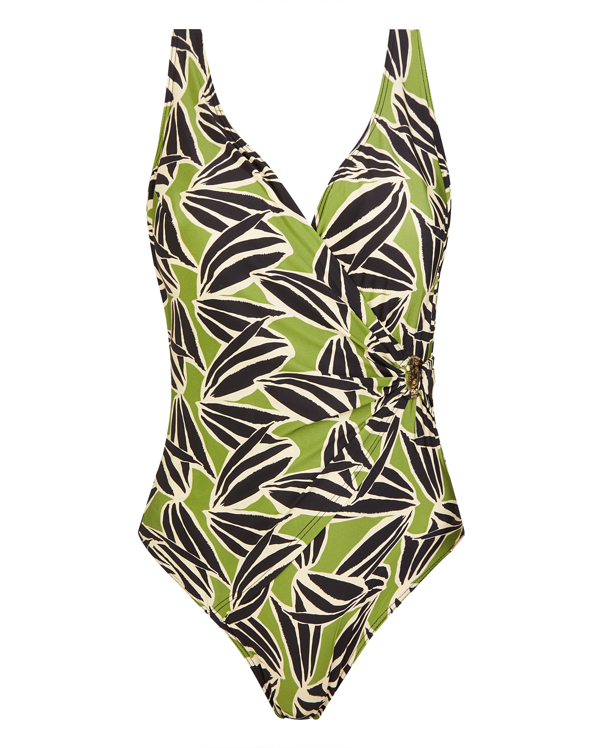 Fato de Banho Shapewear Modelador com Alças Fixas e Estampado Folhas Multicolor-3