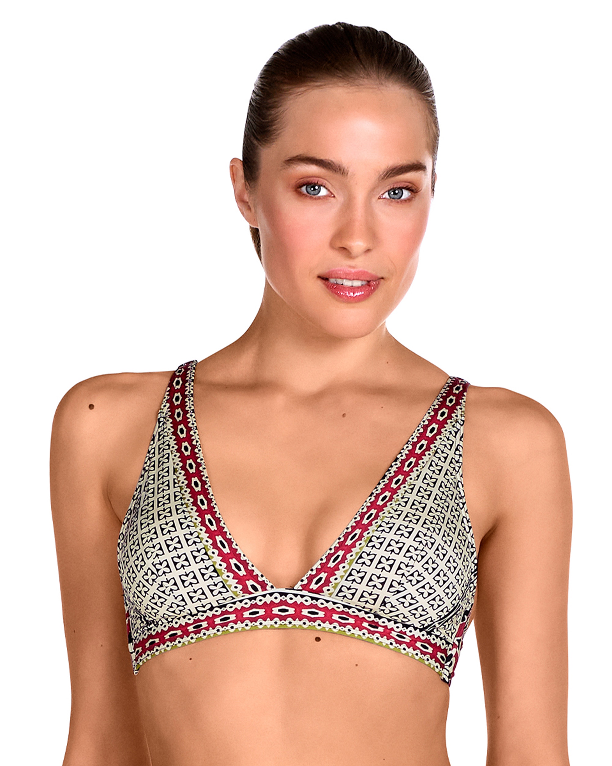 Top de Biquíni Halter Atado ao Pescoço e Estampado Geométrico Multicolor-1