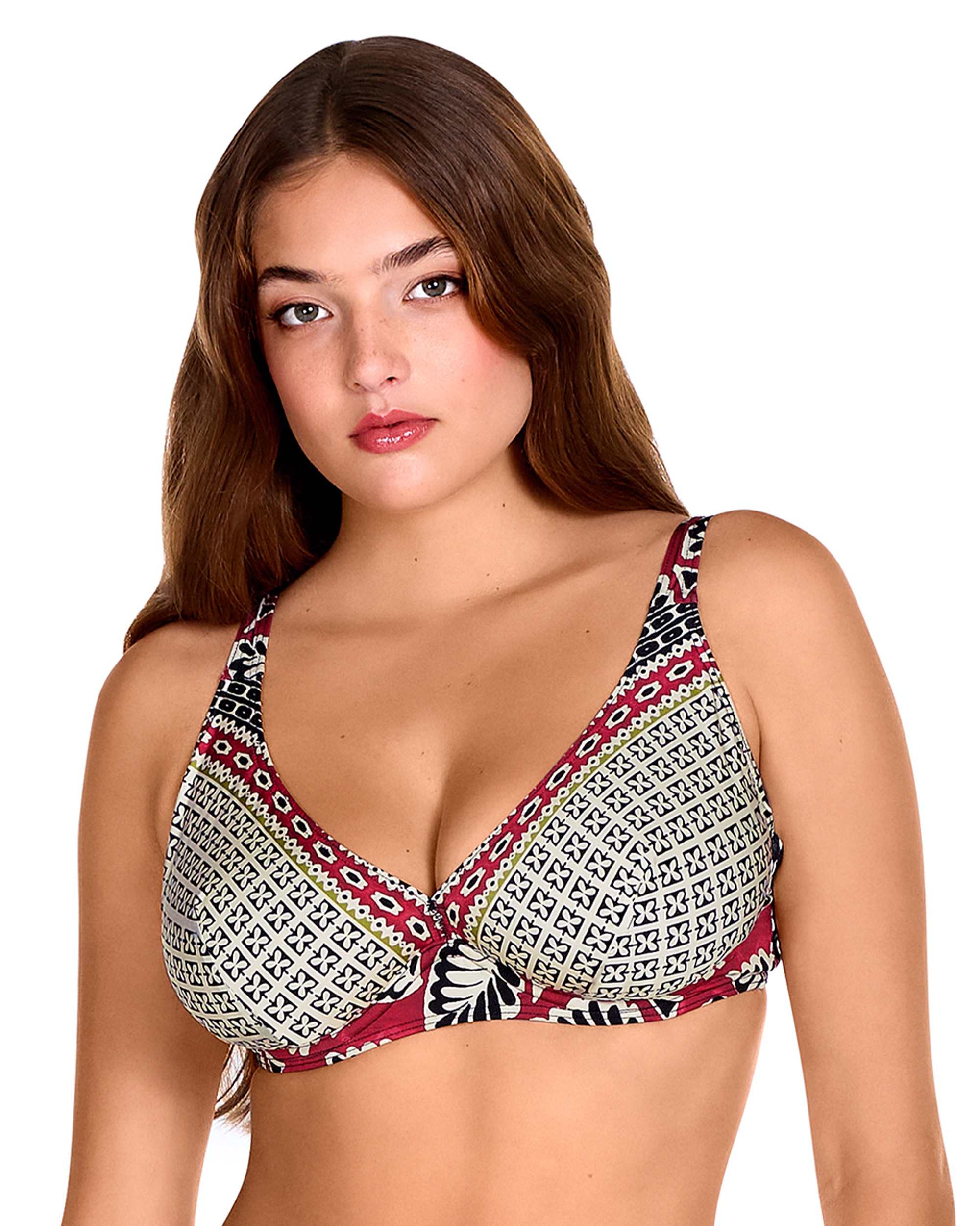 Top de Biquíni de Capacidade com Laço Ajustável no Decote e Estampado Geométrico Multicolor-1