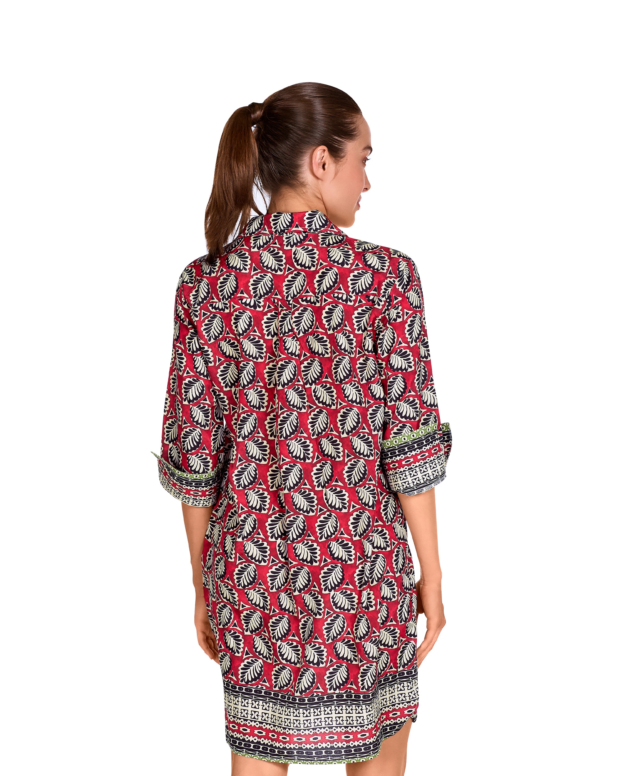 Vestido de Praia Curto com Botões de Manga 3/4 e Estampado Combinado Multicolor-2