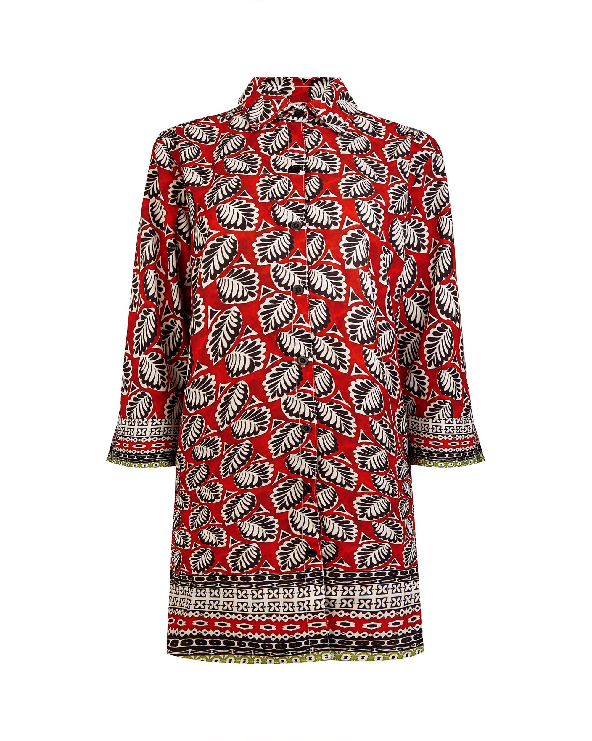 Vestido de Praia Curto com Botões de Manga 3/4 e Estampado Combinado Multicolor-3