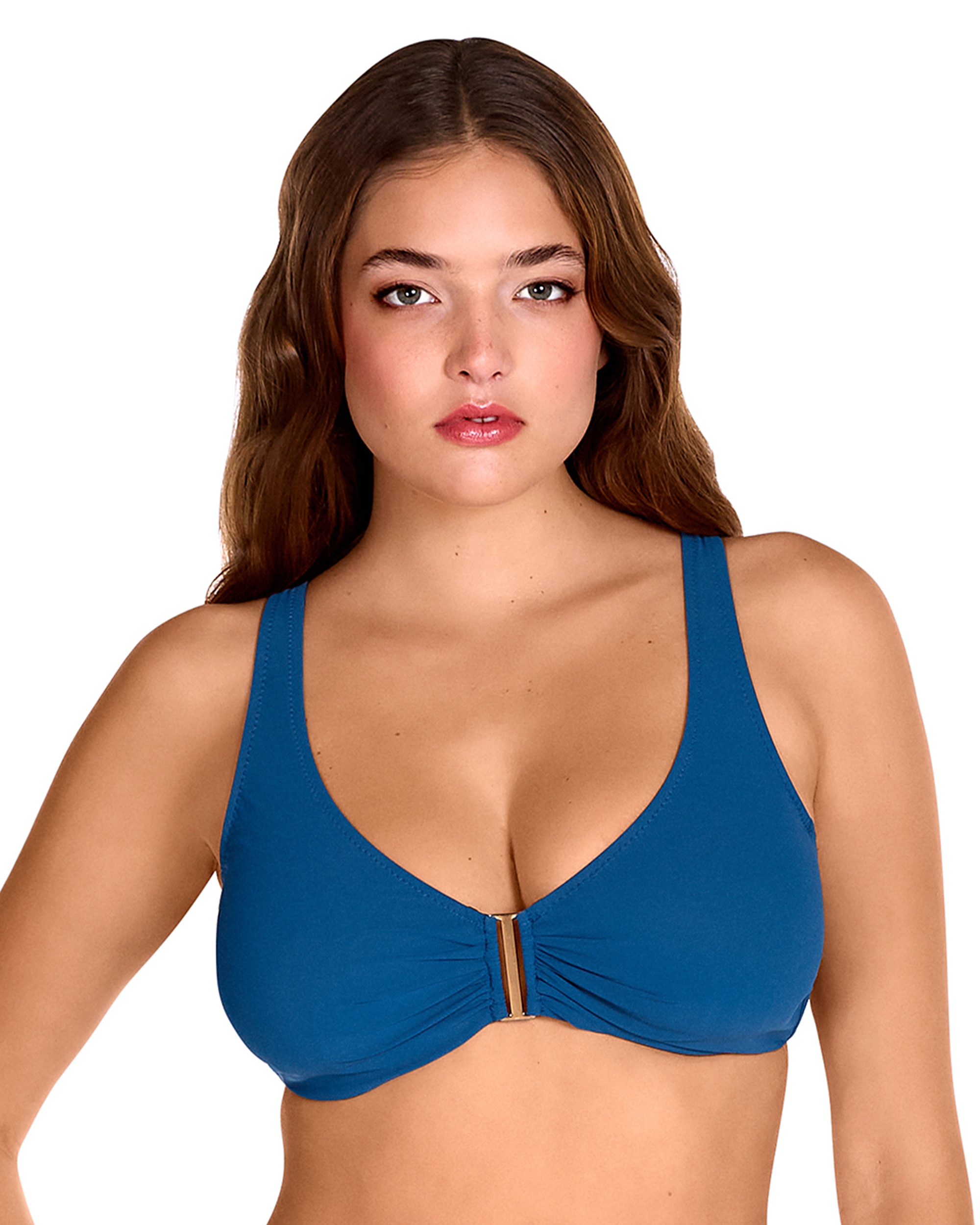 Top de Biquíni de Capacidade Disponível em Copa D e Estampado Liso em Azul Azul-1
