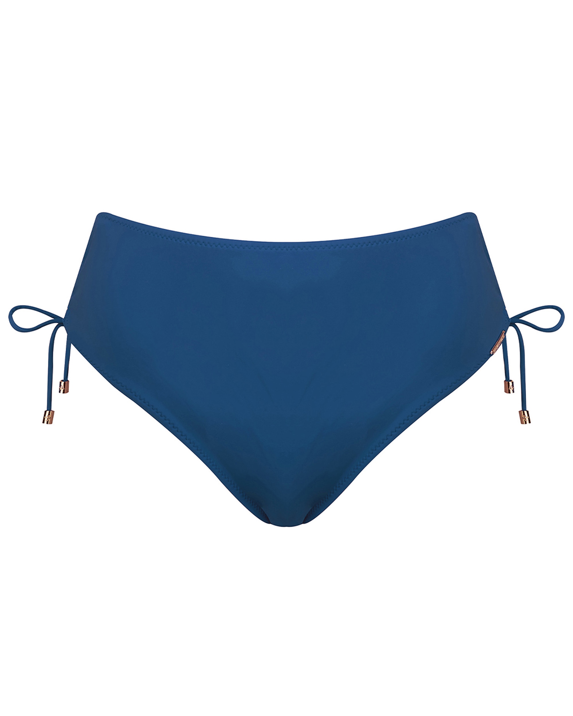 Cueca de Biquíni de Altura Média com Laços Laterais e Estampado Liso em Azul Azul-cobalto-3