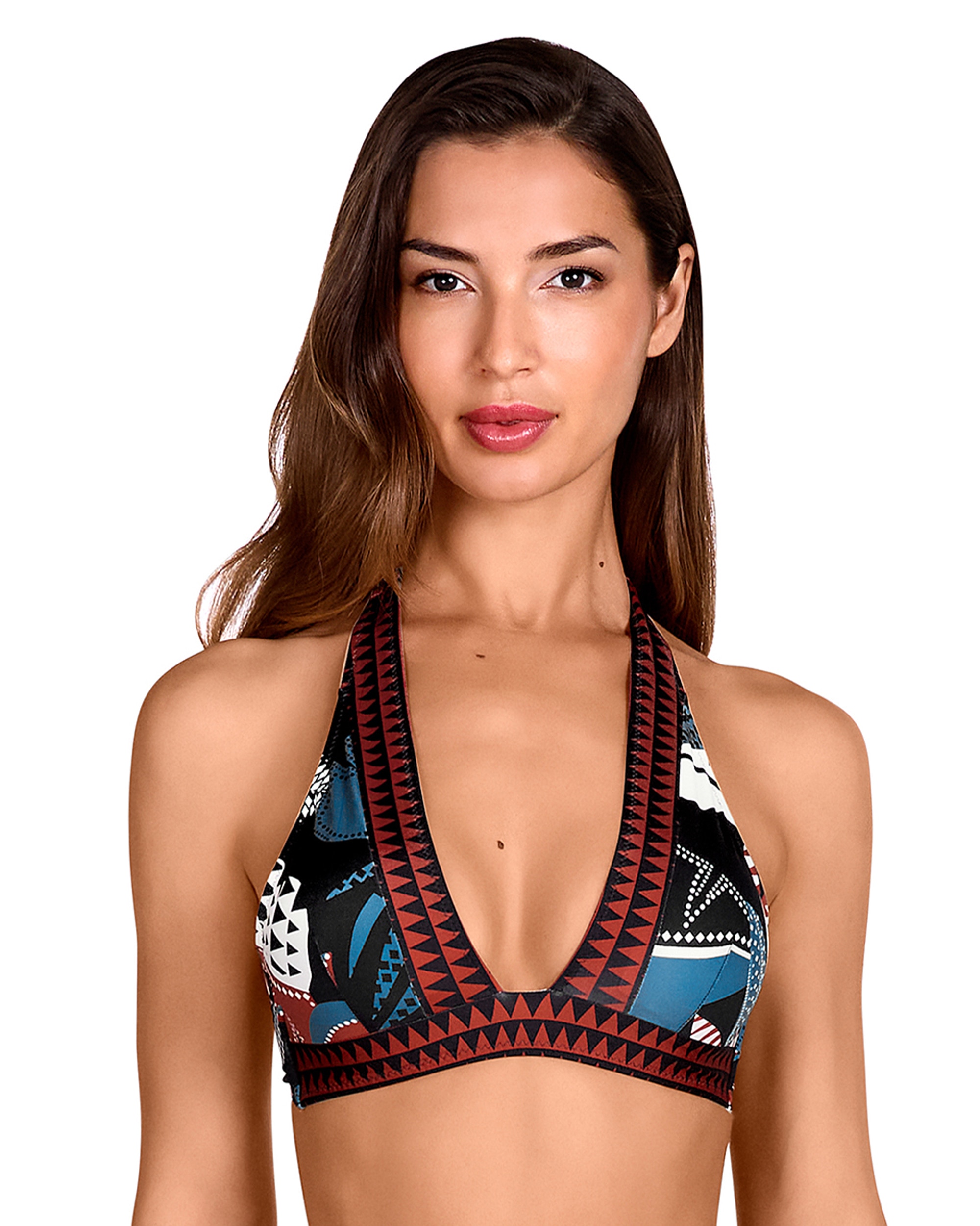 Top de Biquíni Triângulo com Alças Fixas e Estampado Combinado Multicolor-1