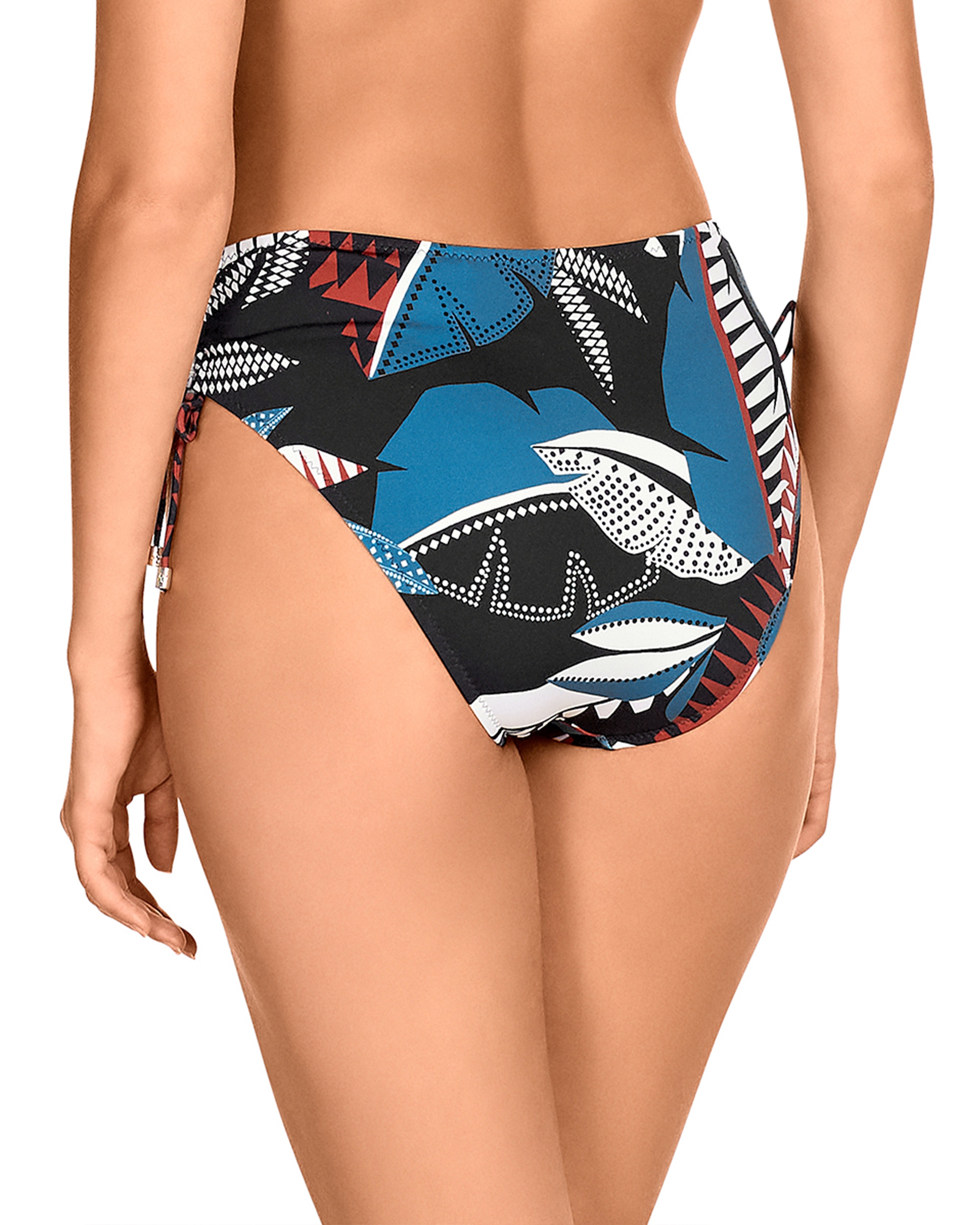 Cueca de Biquíni Alta com Laços Ajustáveis e Estampado de Folhas Multicolor-2