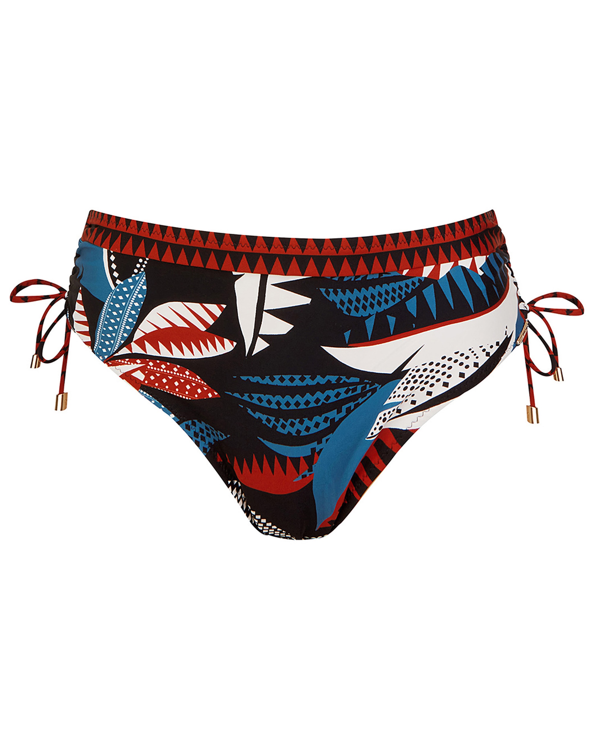 Cueca de Biquíni Alta com Laços Ajustáveis e Estampado de Folhas Multicolor-3