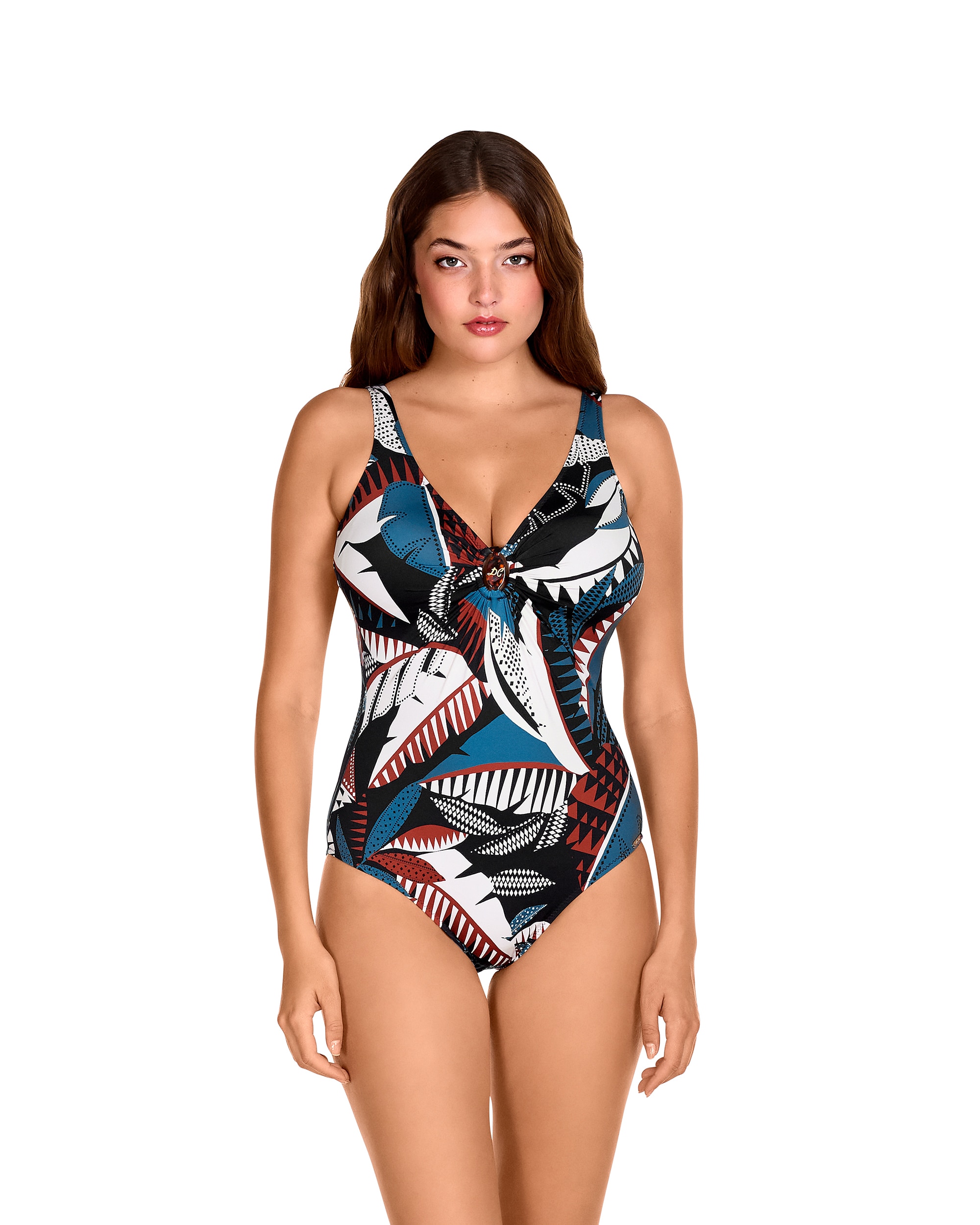 Imagem 0 de Fato de Banho Shapewear Modelador com Alças Reguláveis e Estampado de Folhas