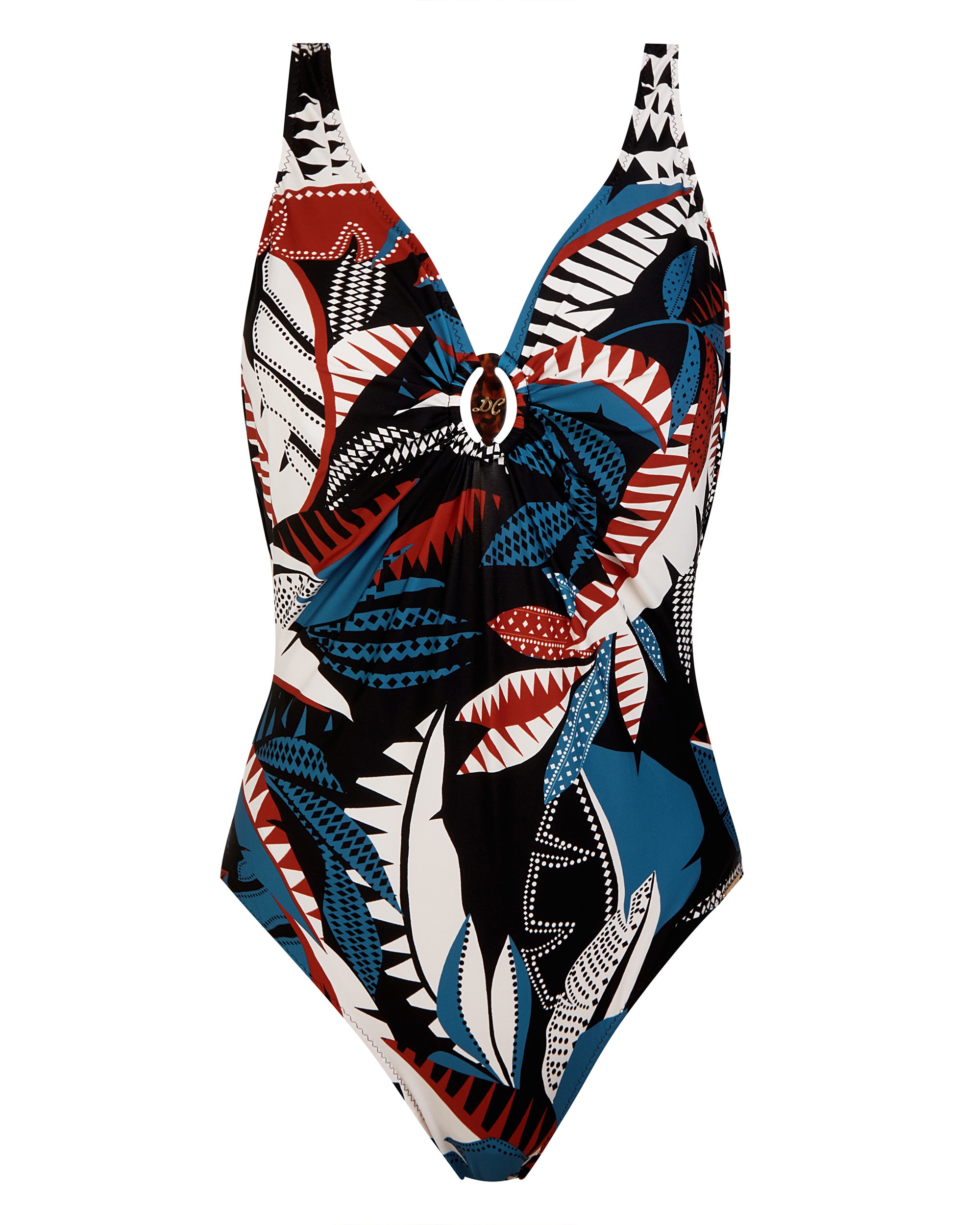 Fato de Banho Shapewear Modelador com Alças Reguláveis e Estampado de Folhas Multicolor-3