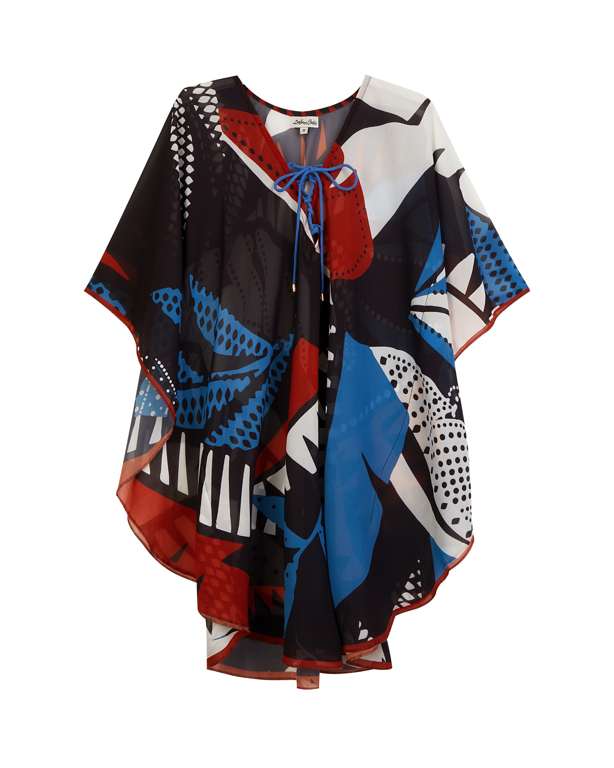 Vestido de Praia Curto com Laço Ajustável no Decote e Estampado de Folhas Multicolor-3