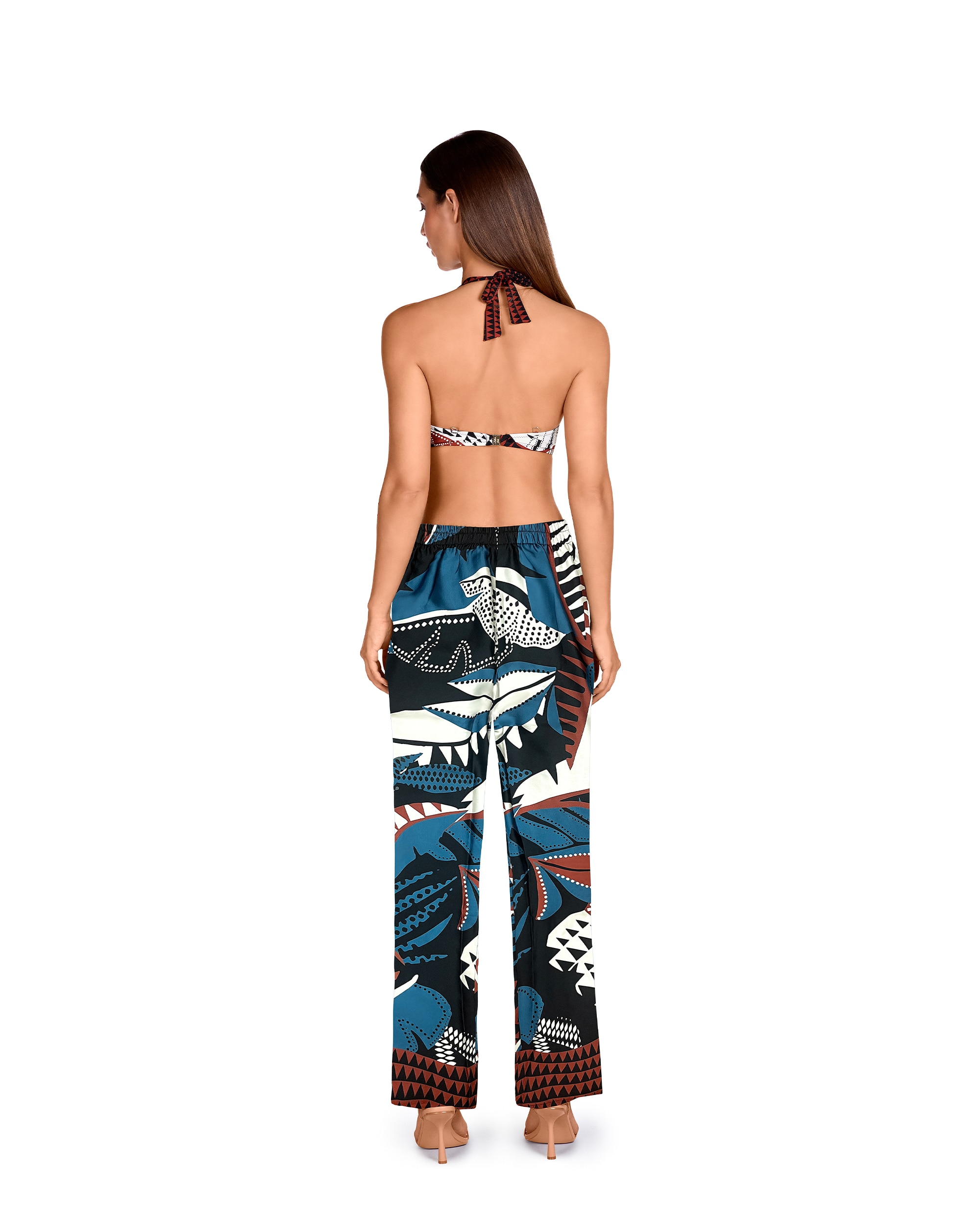 Calças de Praia com Corte Amplo e Estampado Posicionado Multicolor-2