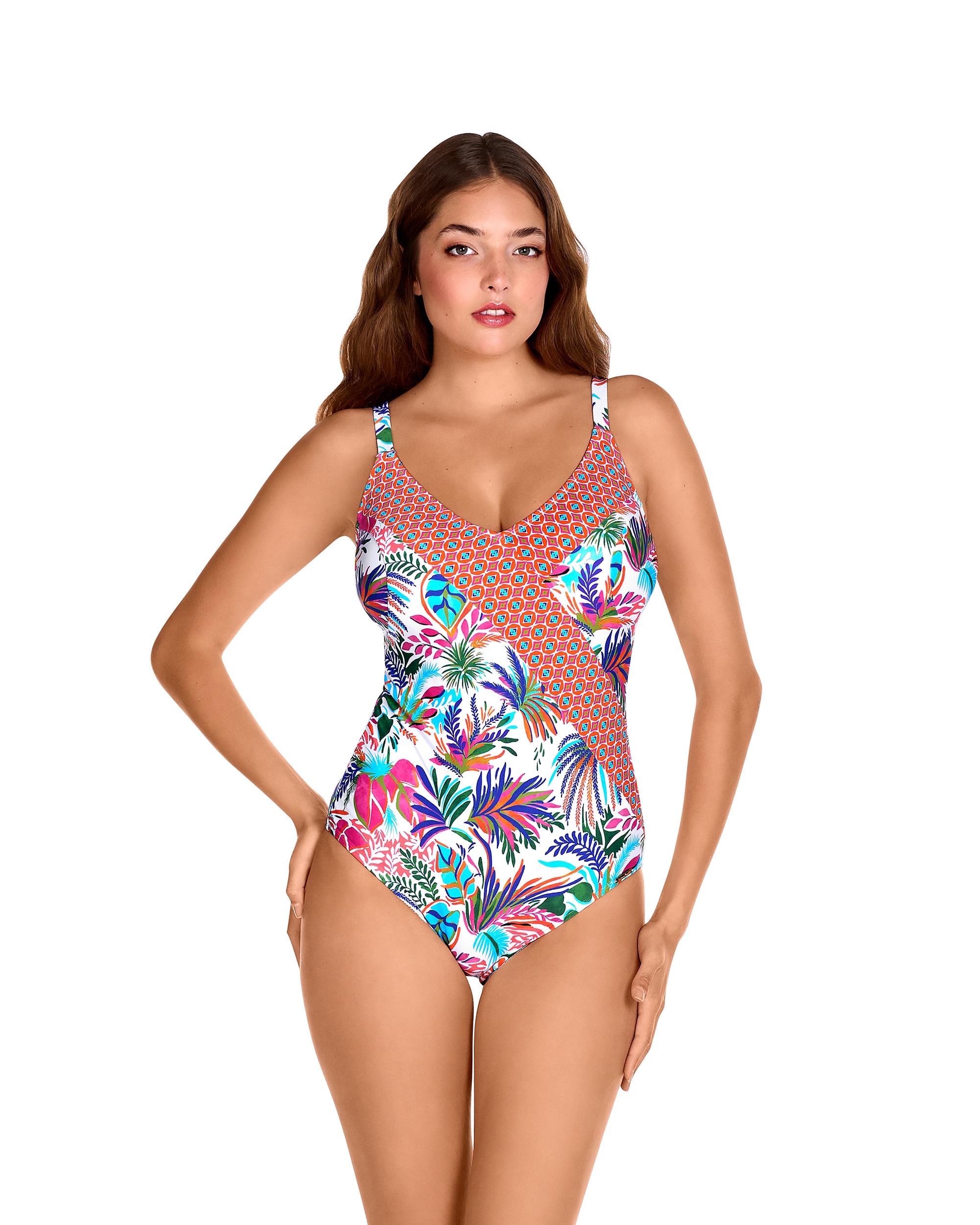 Imagem 0 de Fato de Banho Shapewear Moldeador com Alças Fixas com Estampado Combinado
