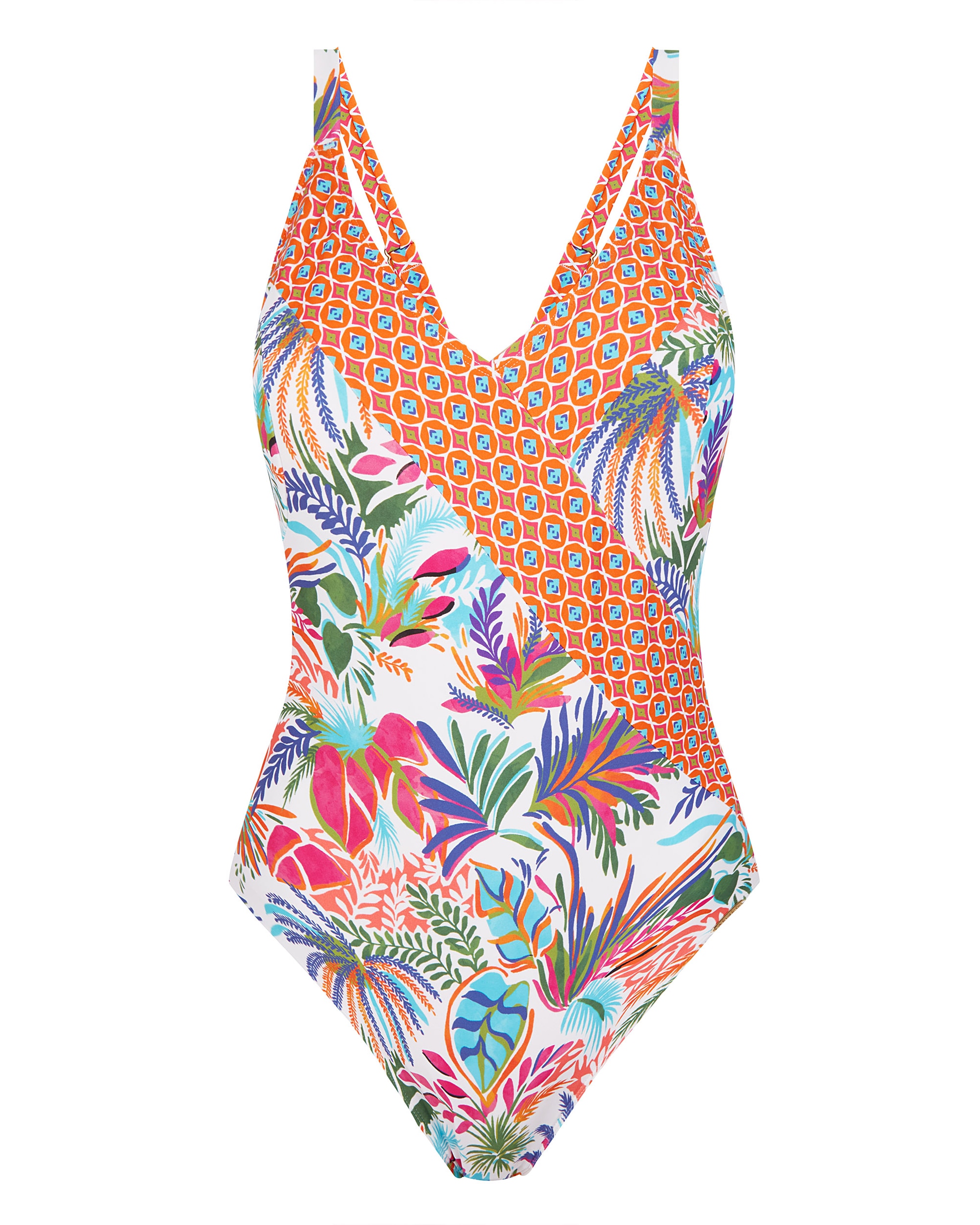 Fato de Banho Shapewear Moldeador com Alças Fixas com Estampado Combinado Multicolor-3