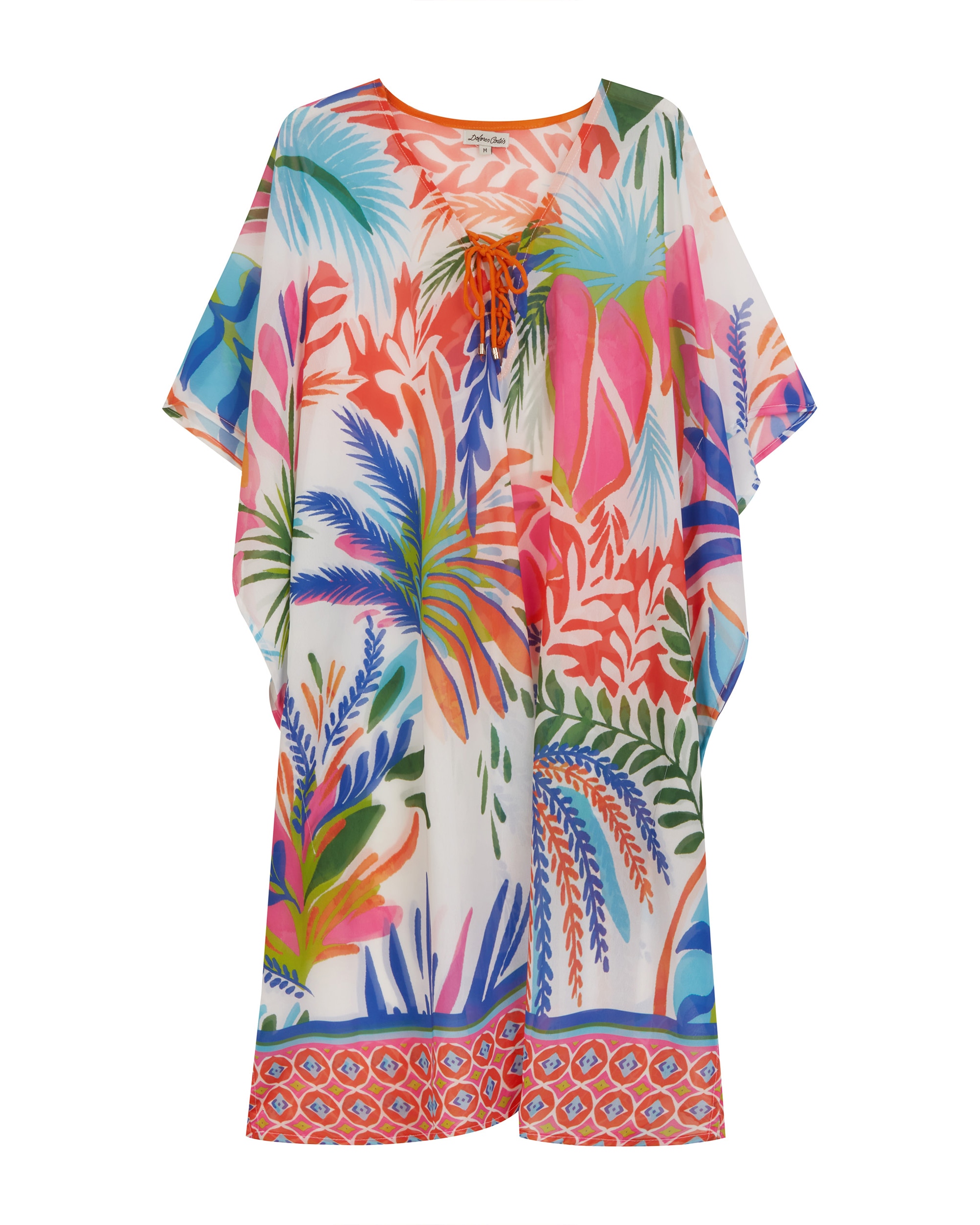 Vestido de Praia Curto com Franjas e Estampado Combinado Multicolor-3