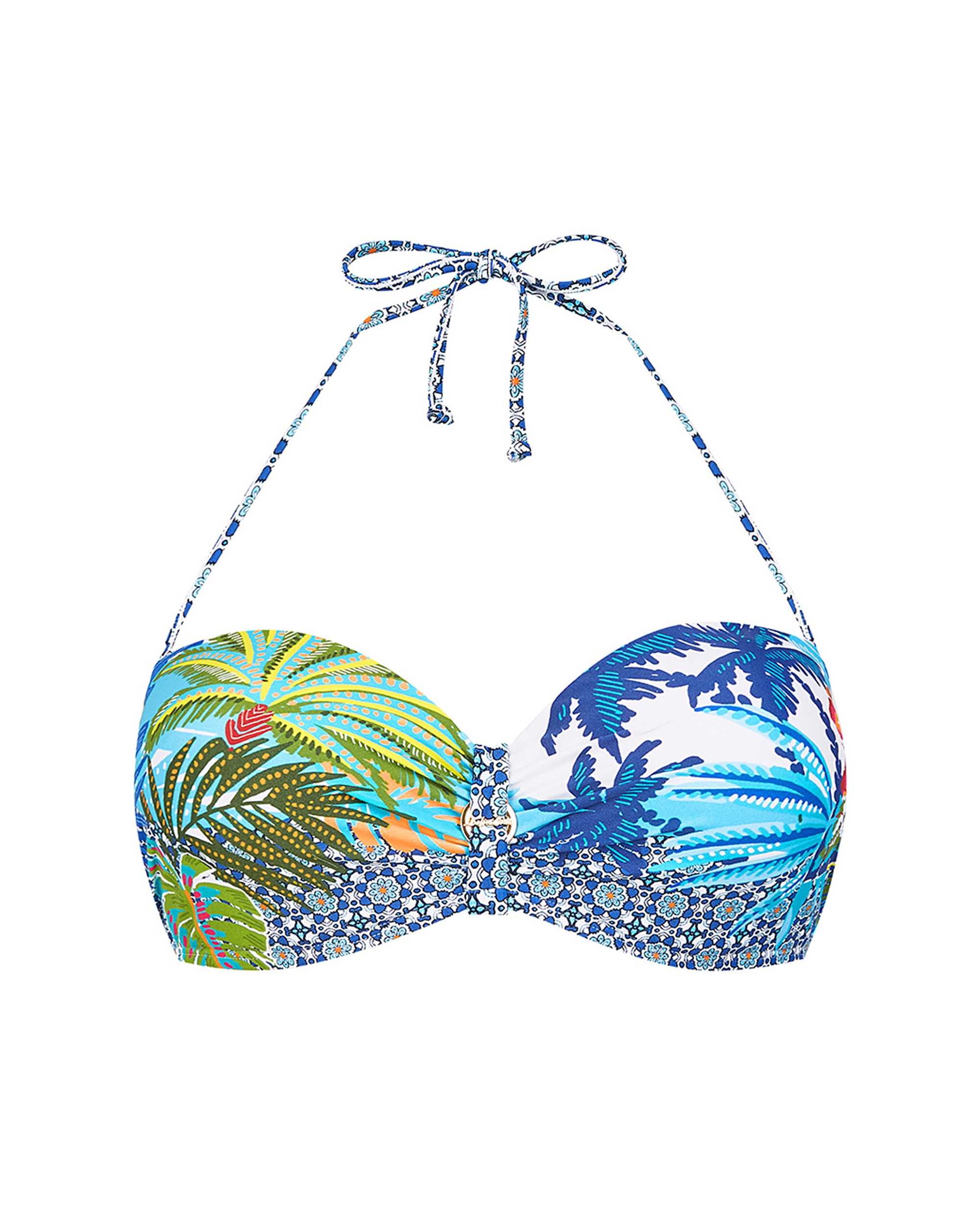 Top de Biquíni Bandeau com Alça Atada ao Pescoço e Estampado Tropical Multicolor-3
