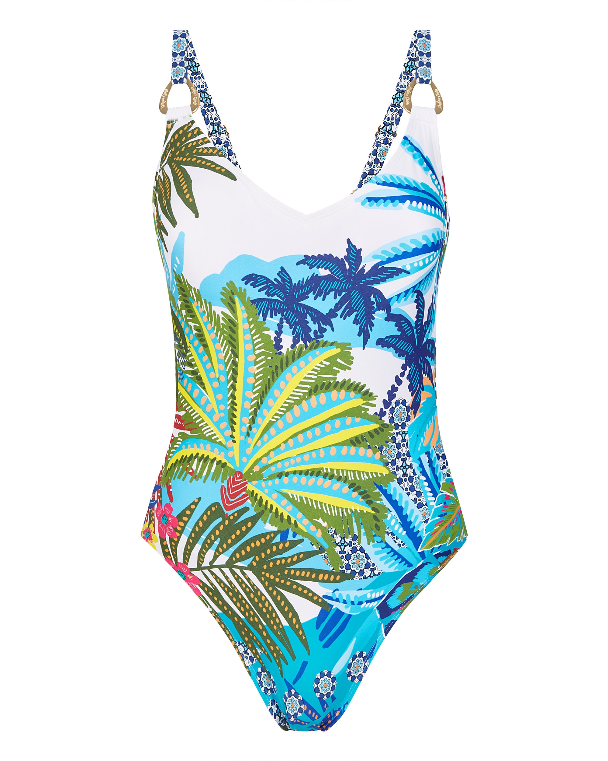 Fato de Banho de Alças Reguláveis e Estampado Tropical Multicolor-3