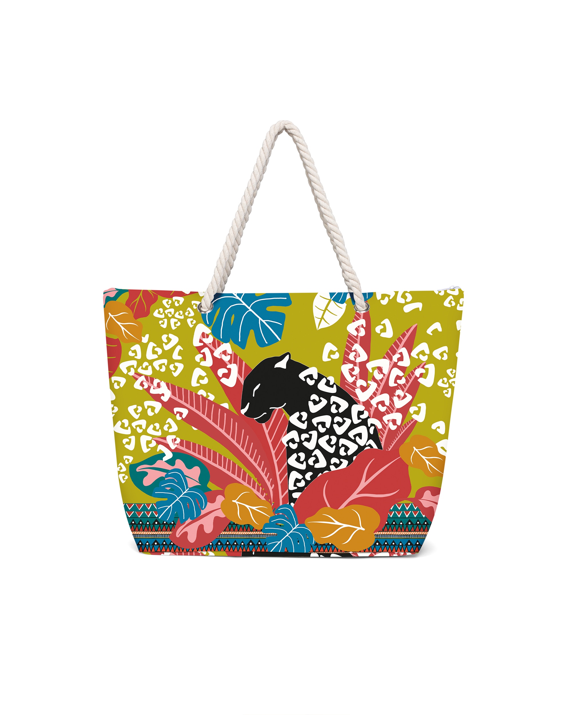 Imagem 0 de Mala de Praia com Alça Comprida de Corda e Estampado Pantera