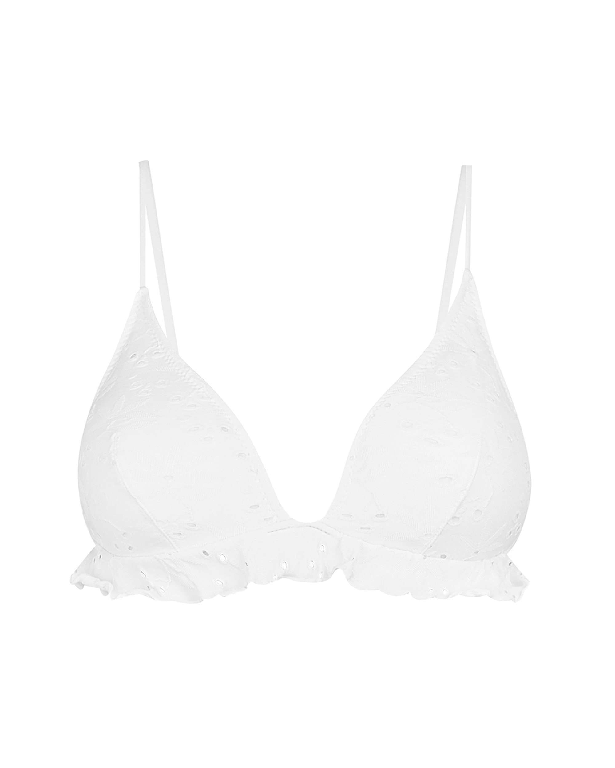 Top de Biquíni de Triângulo com Folho e Tecido Perfurado em Branco Branco-3