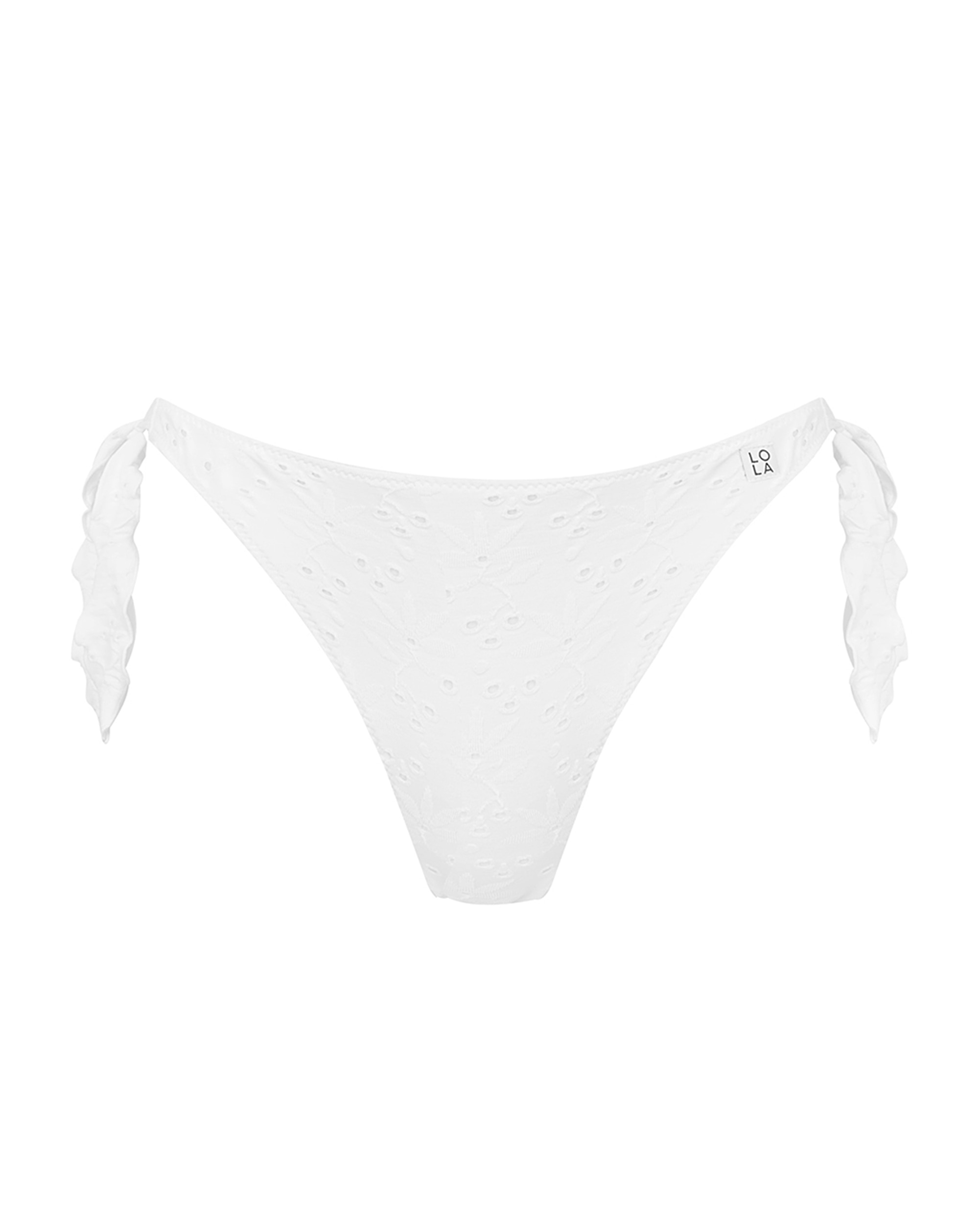 Gola de Biquíni Atada Aos Lados e Estampado em Branco com Tecido Perfurado Branco-3