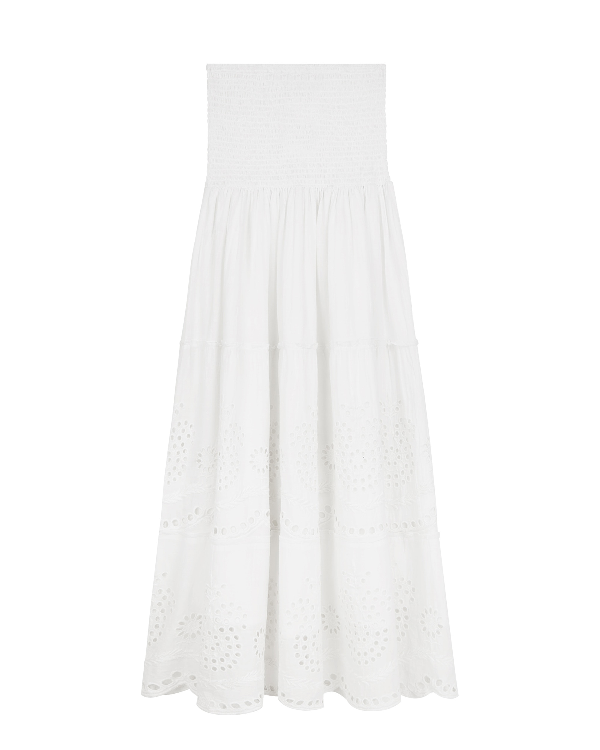 Vestido Midi com Estampado em Branco Perfurado Branco-3