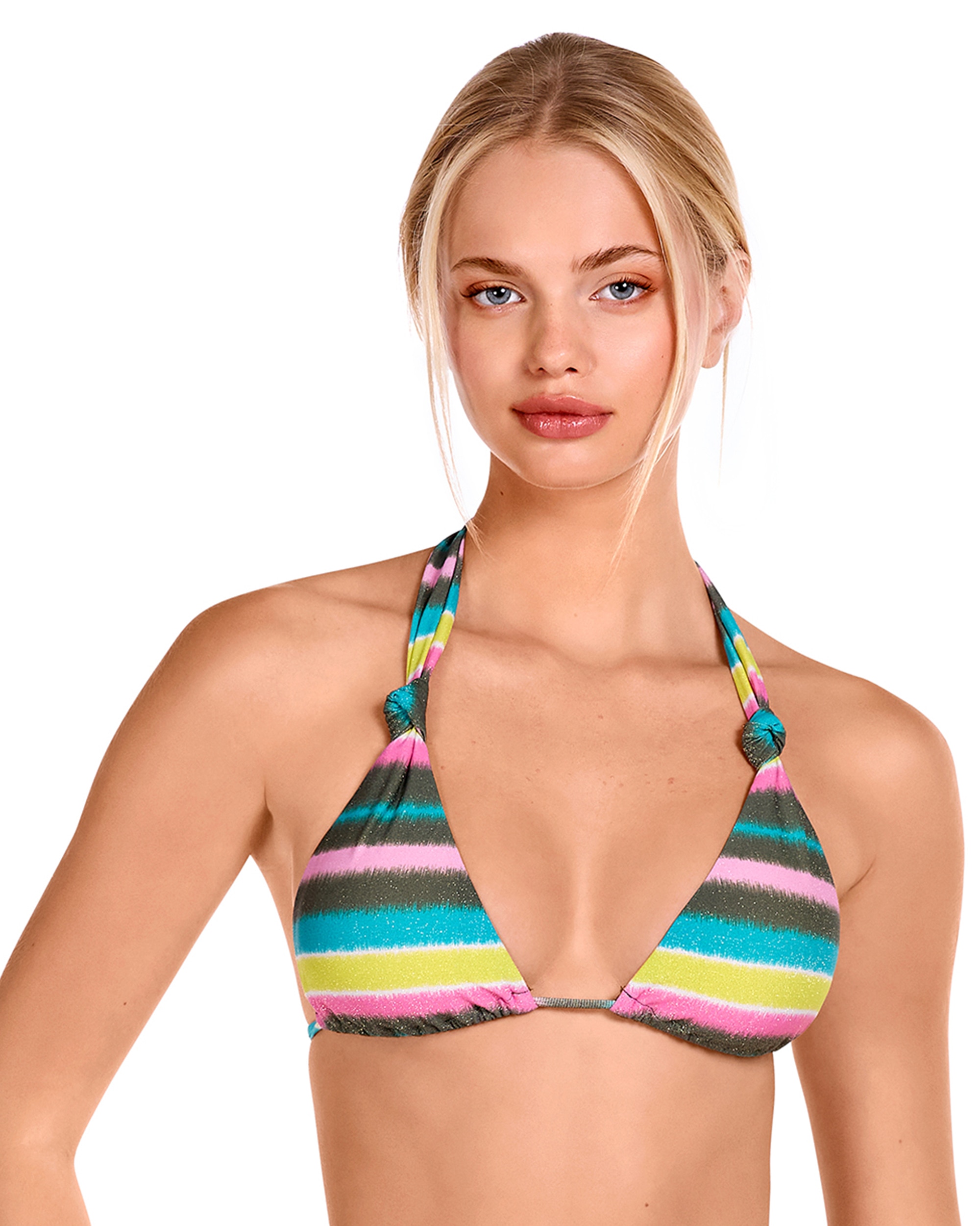 Imagem 0 de Top de Biquíni de Triângulo Push-up Atado Ao Pescoço e Costas e Estampado com Lurex