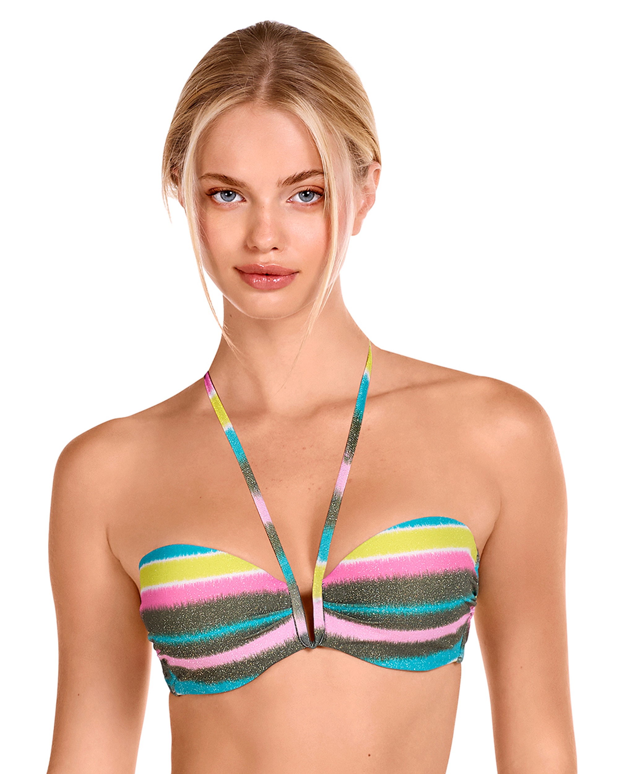 Imagem 0 de Top de Biquíni Bandeau com Alça Atada na Gola e Estampado com Lurex