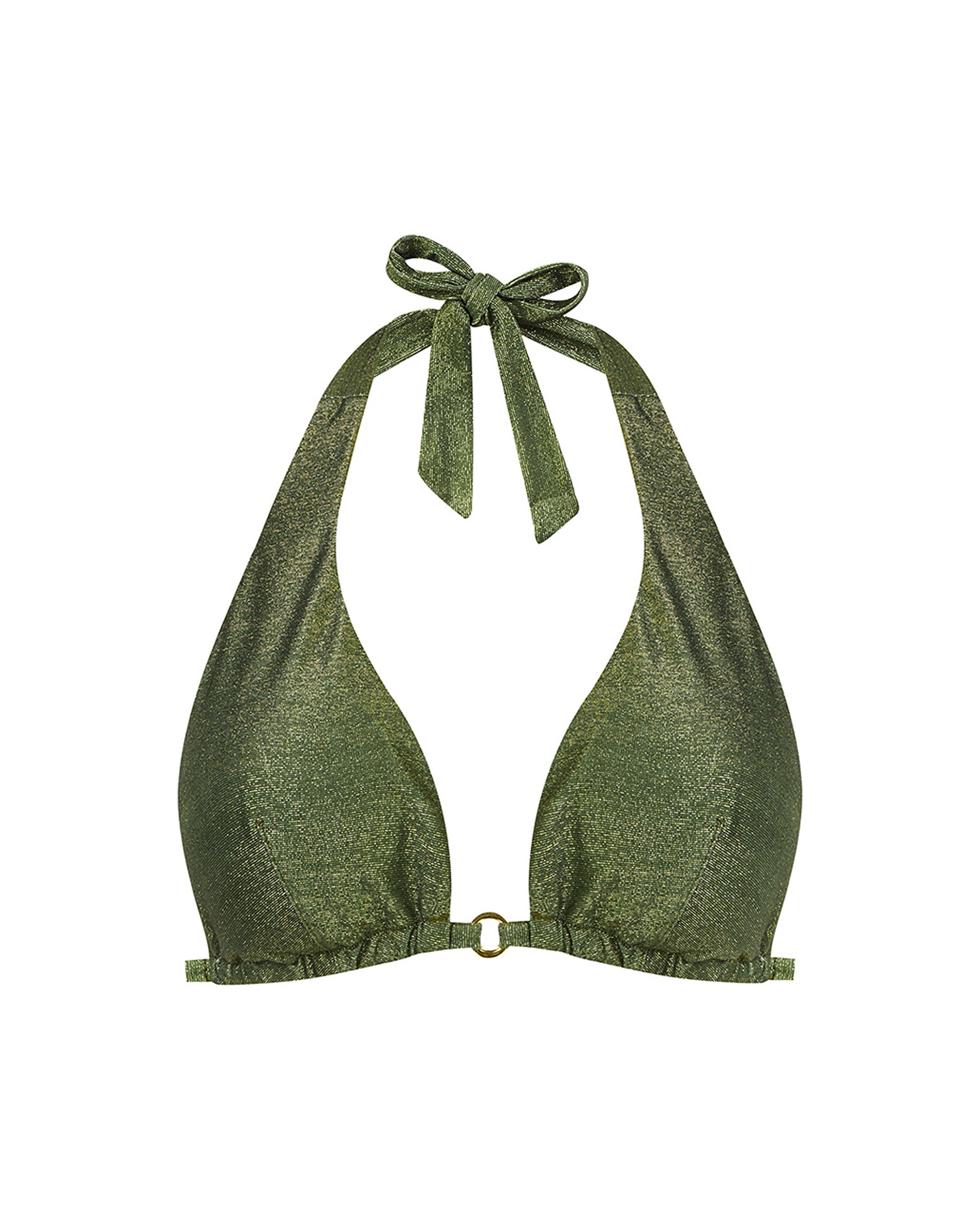 Top de Biquíni Triângulo Atado Ao Pescoço e Estampado com Lurex Verde-escuro-3