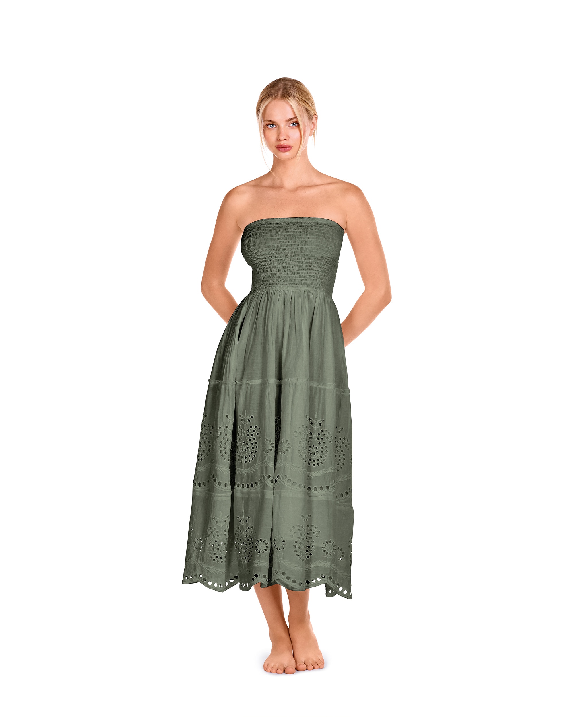 Imagem 0 de Vestido Midi com Estampado em Verde Perfurado