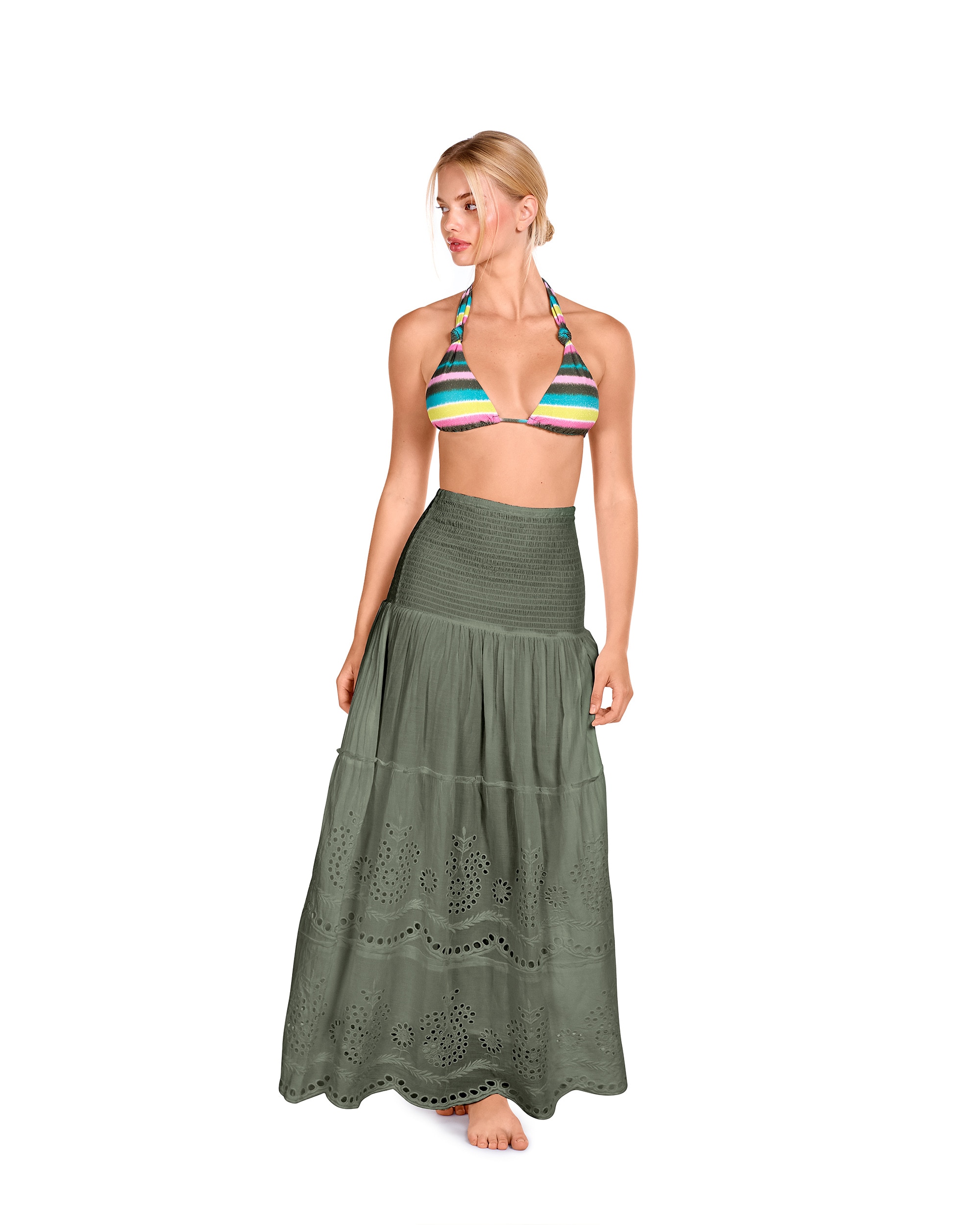 Vestido Midi com Estampado em Verde Perfurado Verde-escuro-2