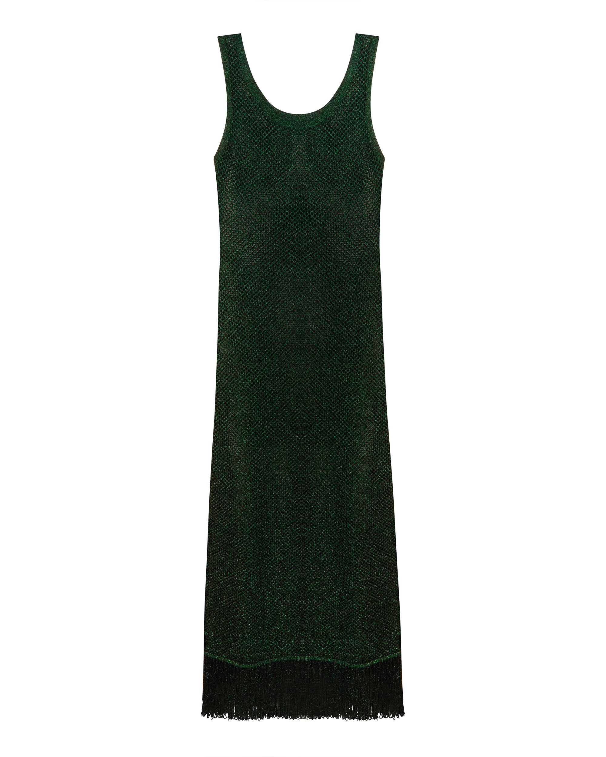 Vestido com Tecido Perfurado e Transparências Verde-escuro-3