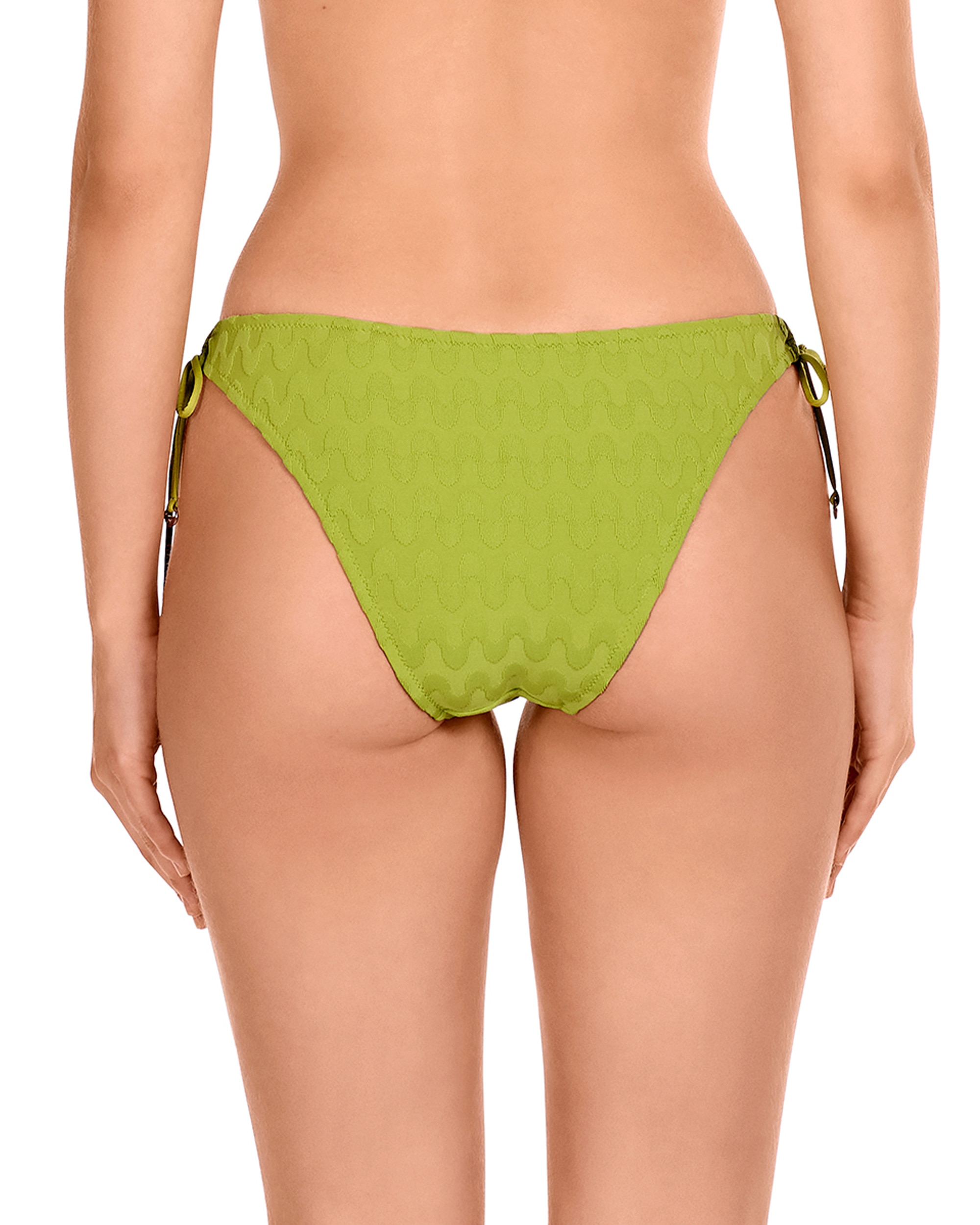 Gola de Biquíni de Altura Média com Laço Ajustável nas Laterais e Estampado com Textura em Verde Verde-2