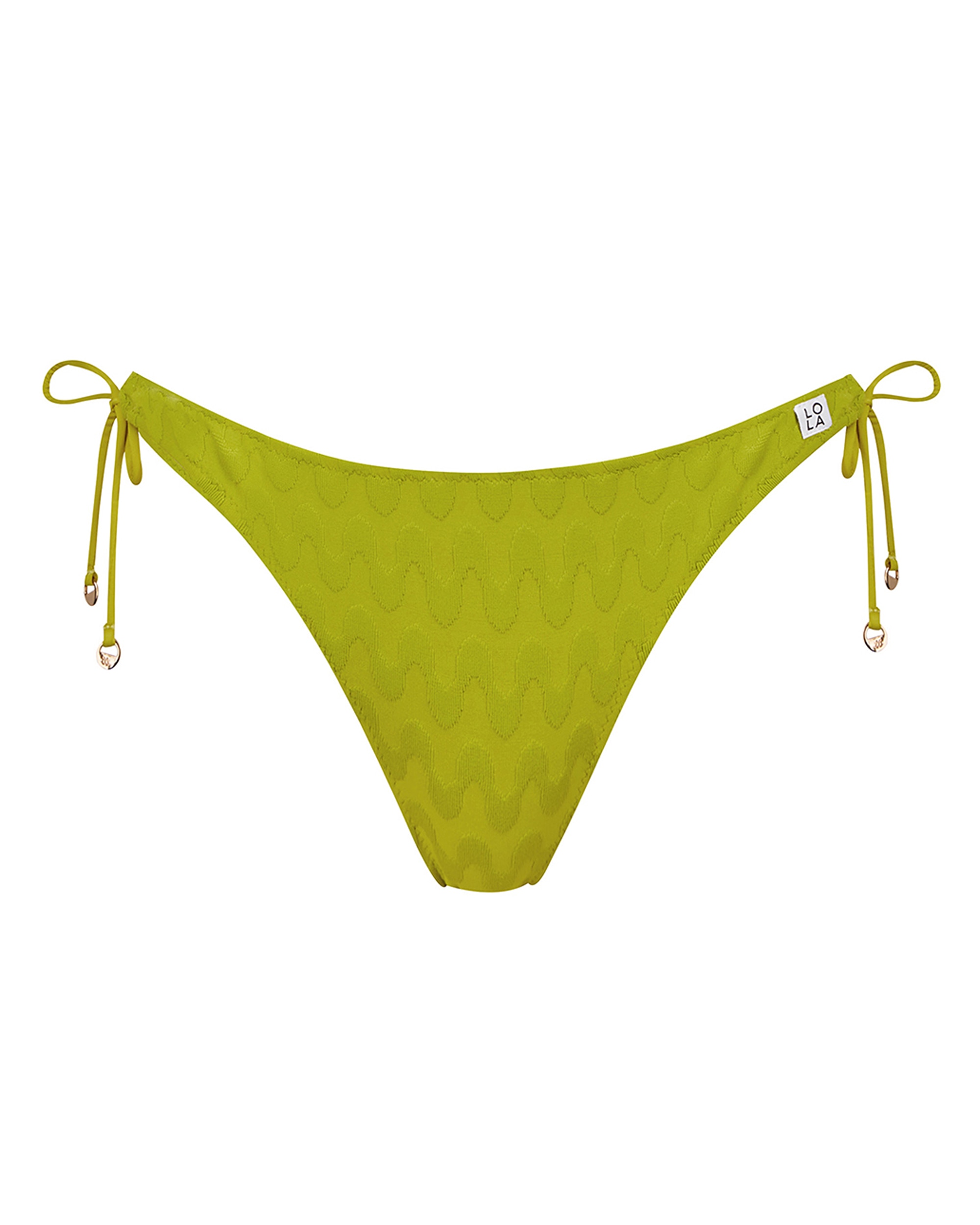 Gola de Biquíni de Altura Média com Laço Ajustável nas Laterais e Estampado com Textura em Verde Verde-3