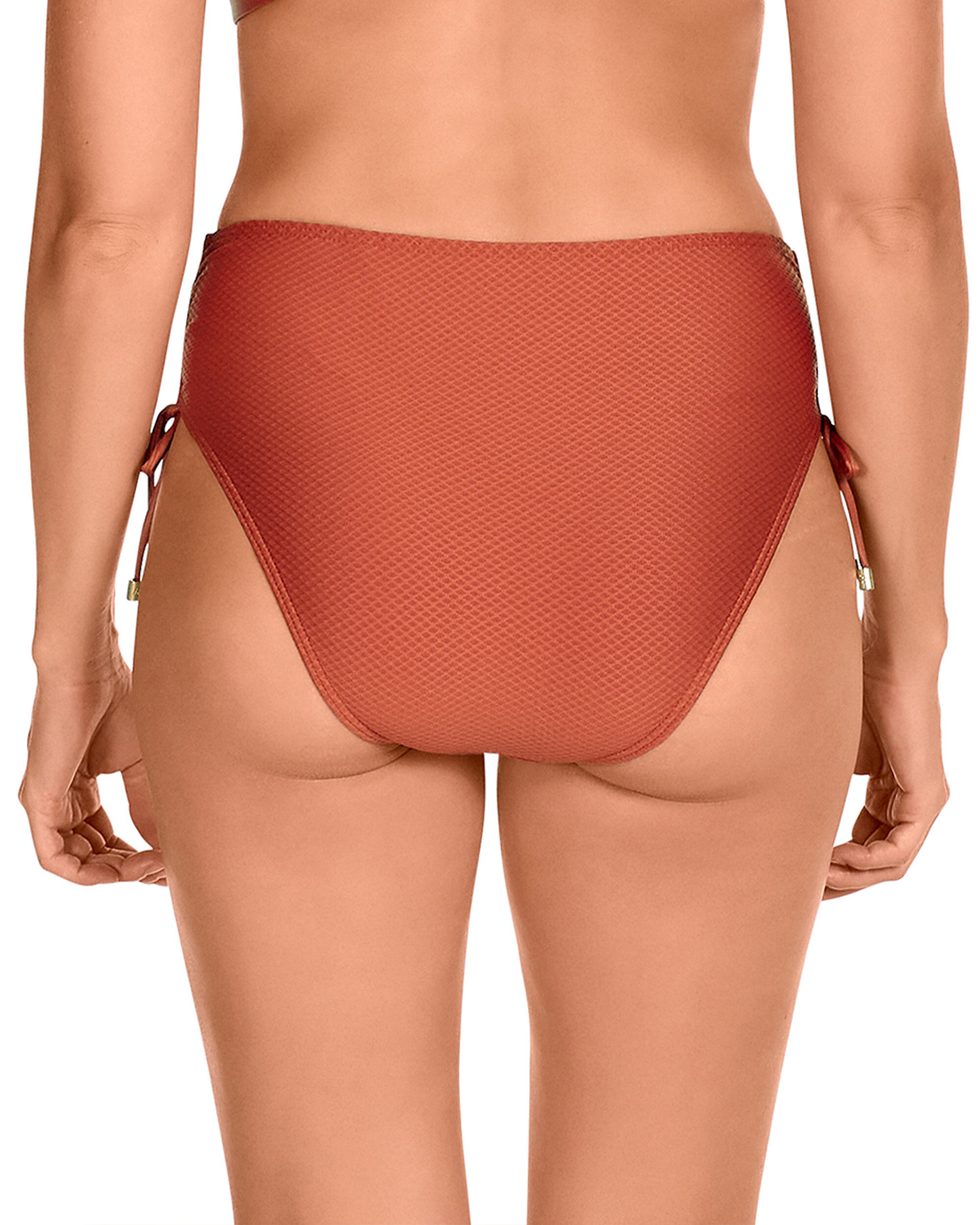 Cueca de Biquíni de Cintura Alta e Laços Laterais Telha-2