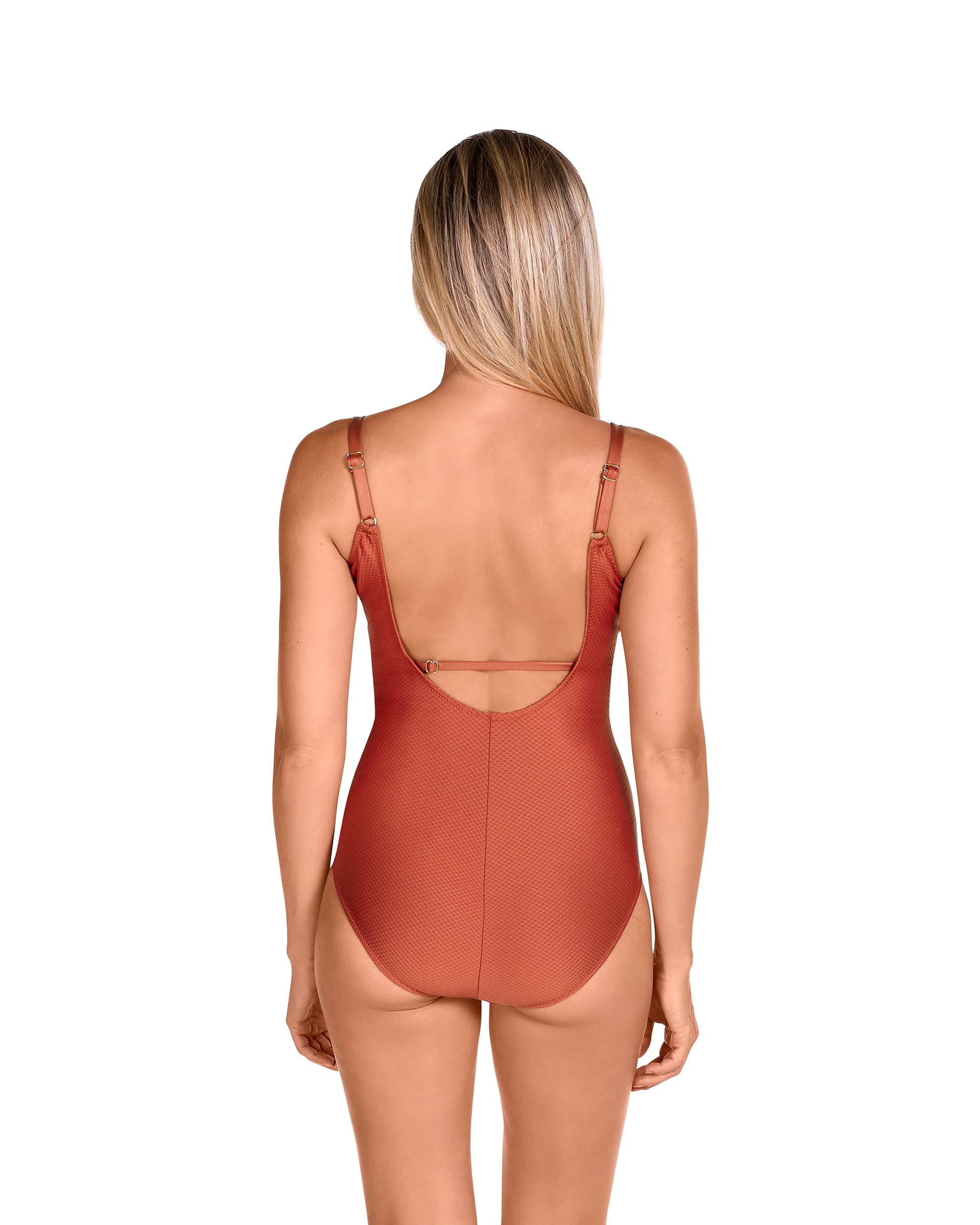Fato de Banho Redutor Pós-cirurgia com Alças Reguláveis e Estampado Liso com Lurex em Telha Telha-2