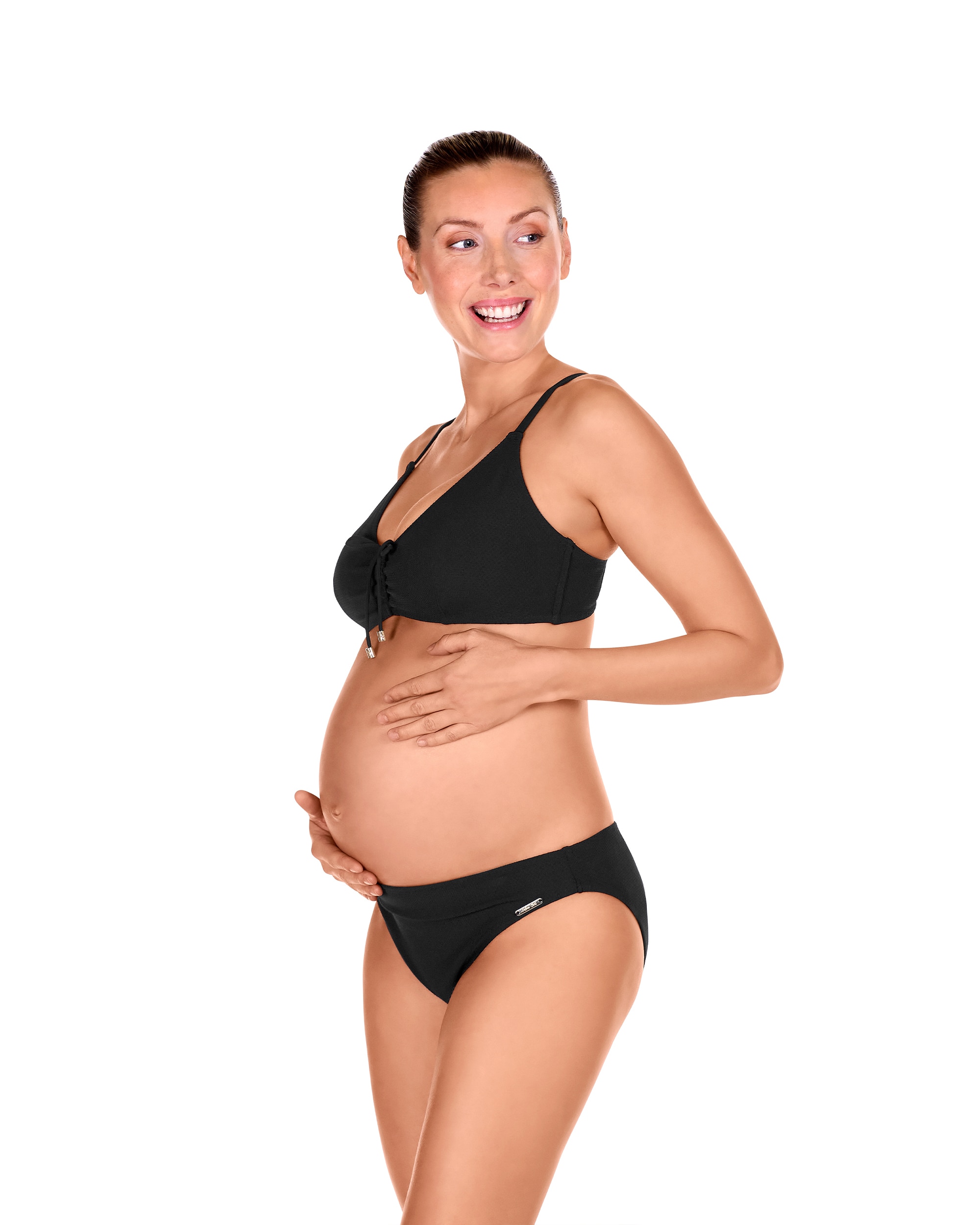 Imagem 0 de Cueca de Biquíni Pré-mamã de Cintura Baixa e Estampado com Textura em Preto