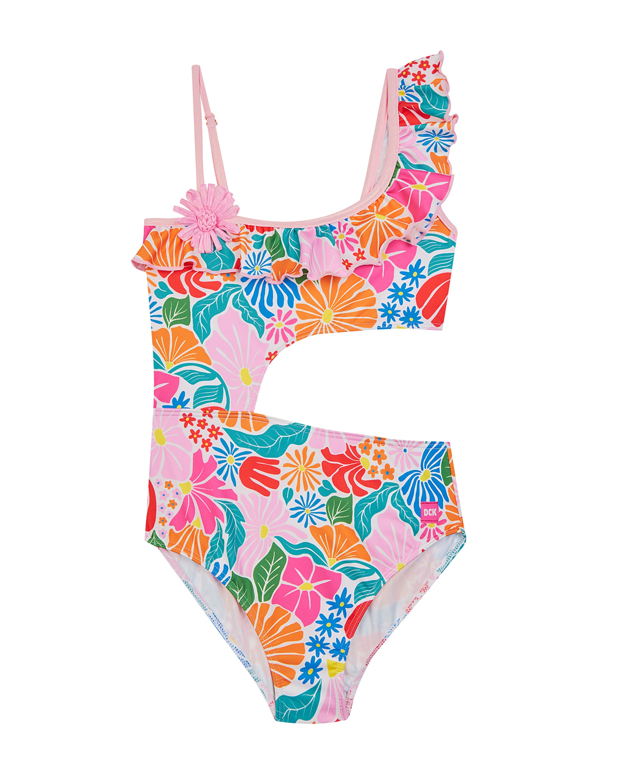 Fato de Banho Infantil Assimétrico com Folho e Estampado de Flores DOLORES CORTÉS Multicolor-1