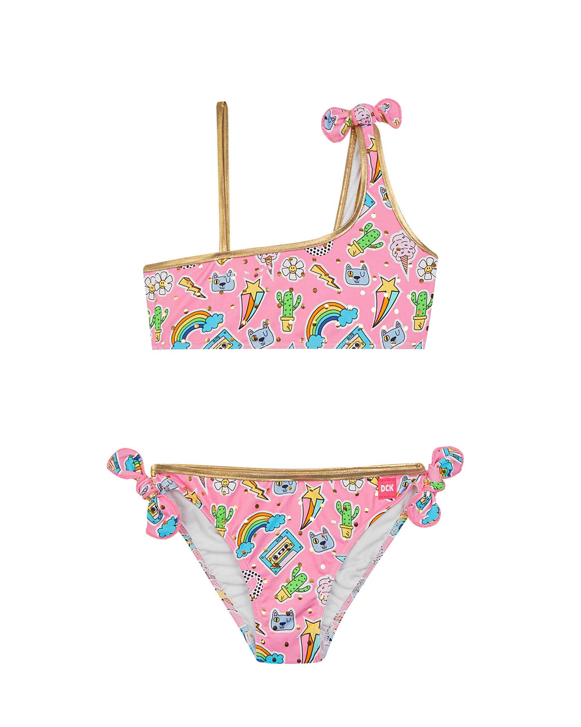 Imagem 0 de Biquíni Infantil Assimétrico com Laço e Tecido Estampado Kawaii