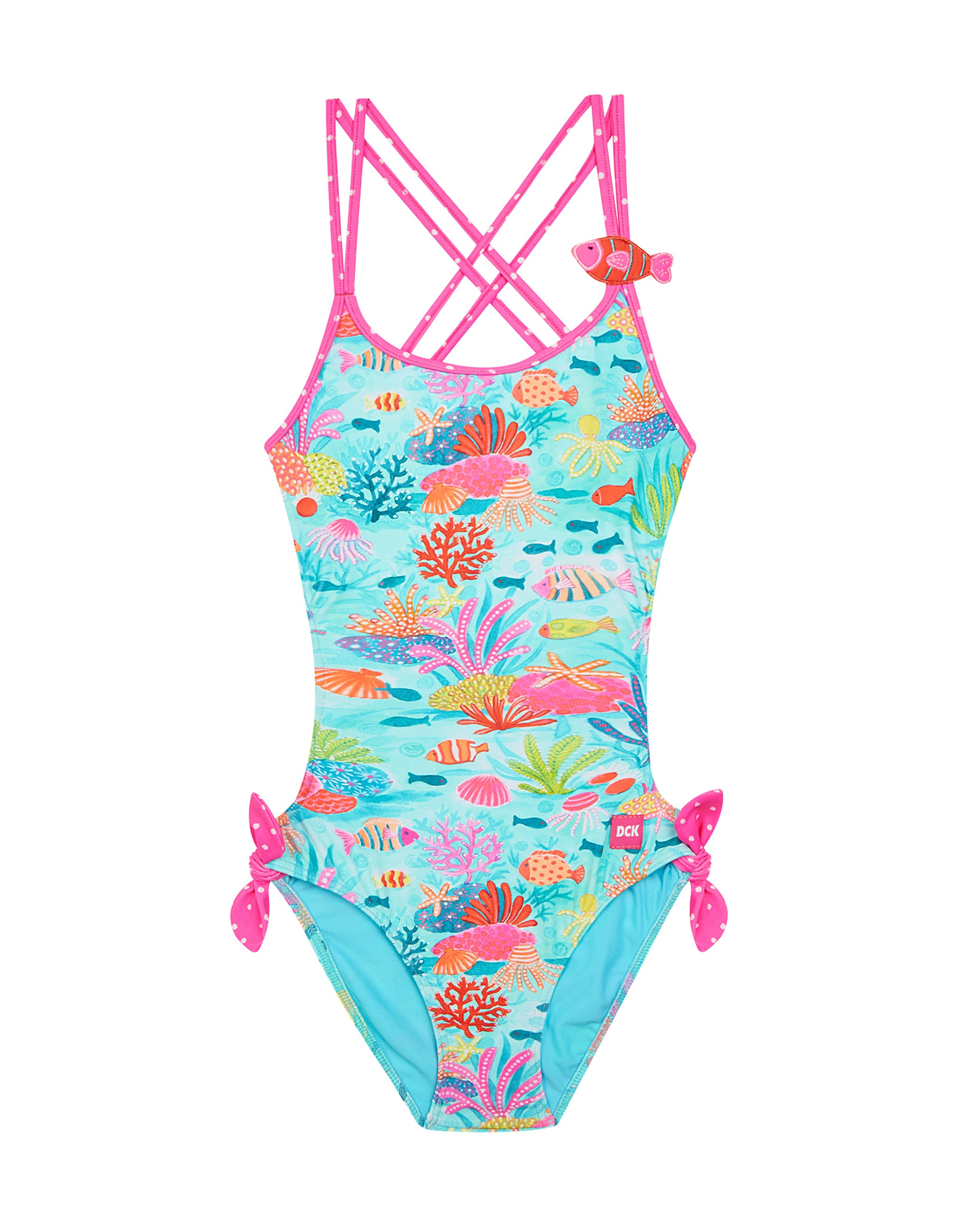 Imagem 0 de Fato de Banho Infantil com Alças Cruzadas e Tecido com Estampado Fundo Do Mar